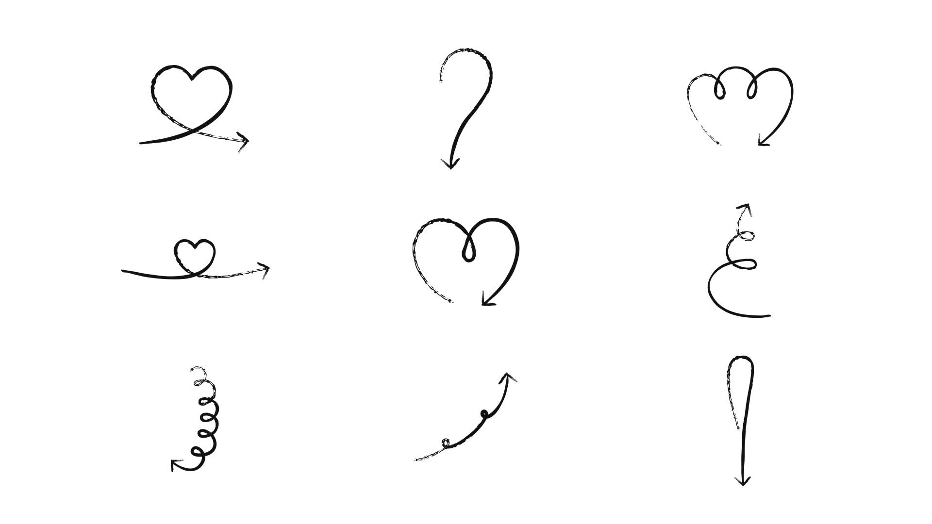 Grunge Doodle Heart Shaped Curved Arrows