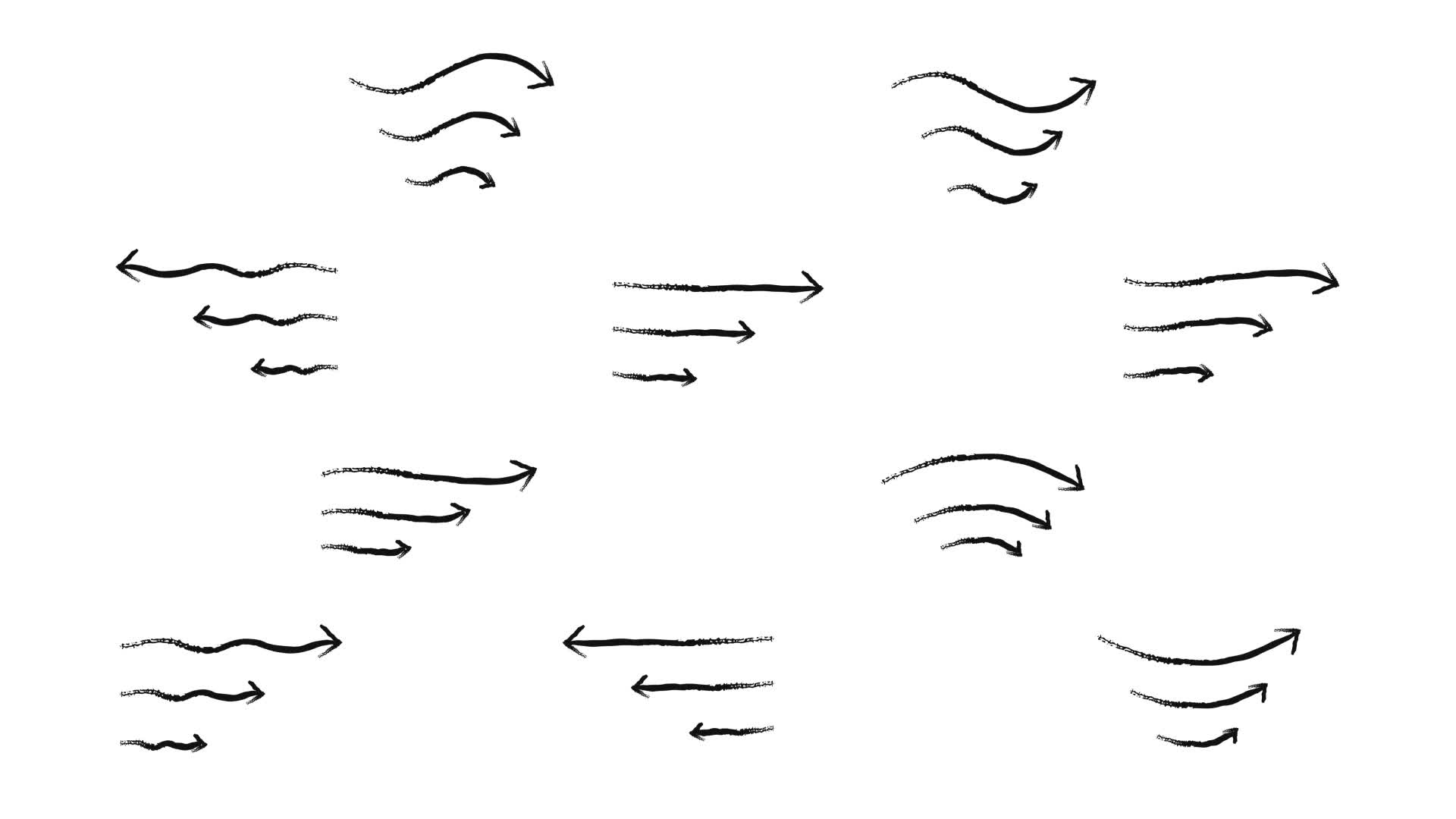 Grunge Doodle Minimal Flowing Arrows Set