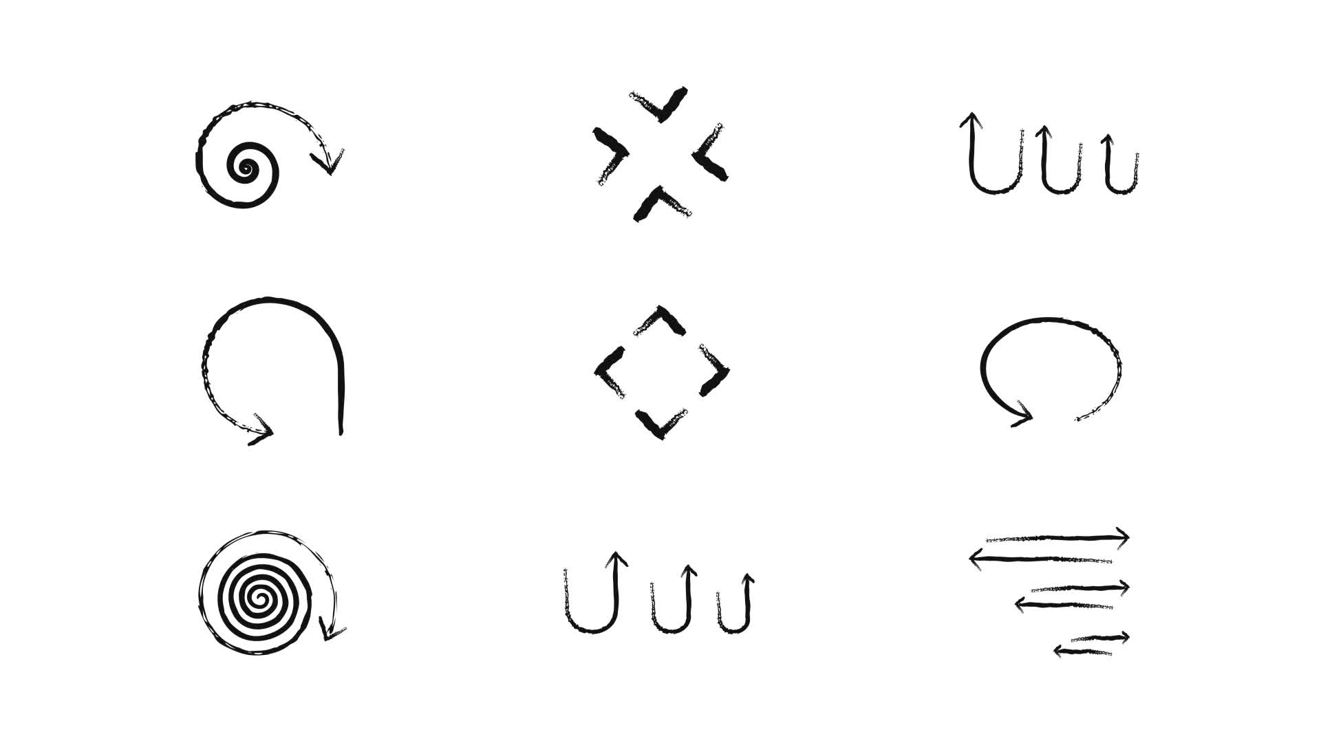Grunge Doodle Spiral Rounded Multidirectional Arrows