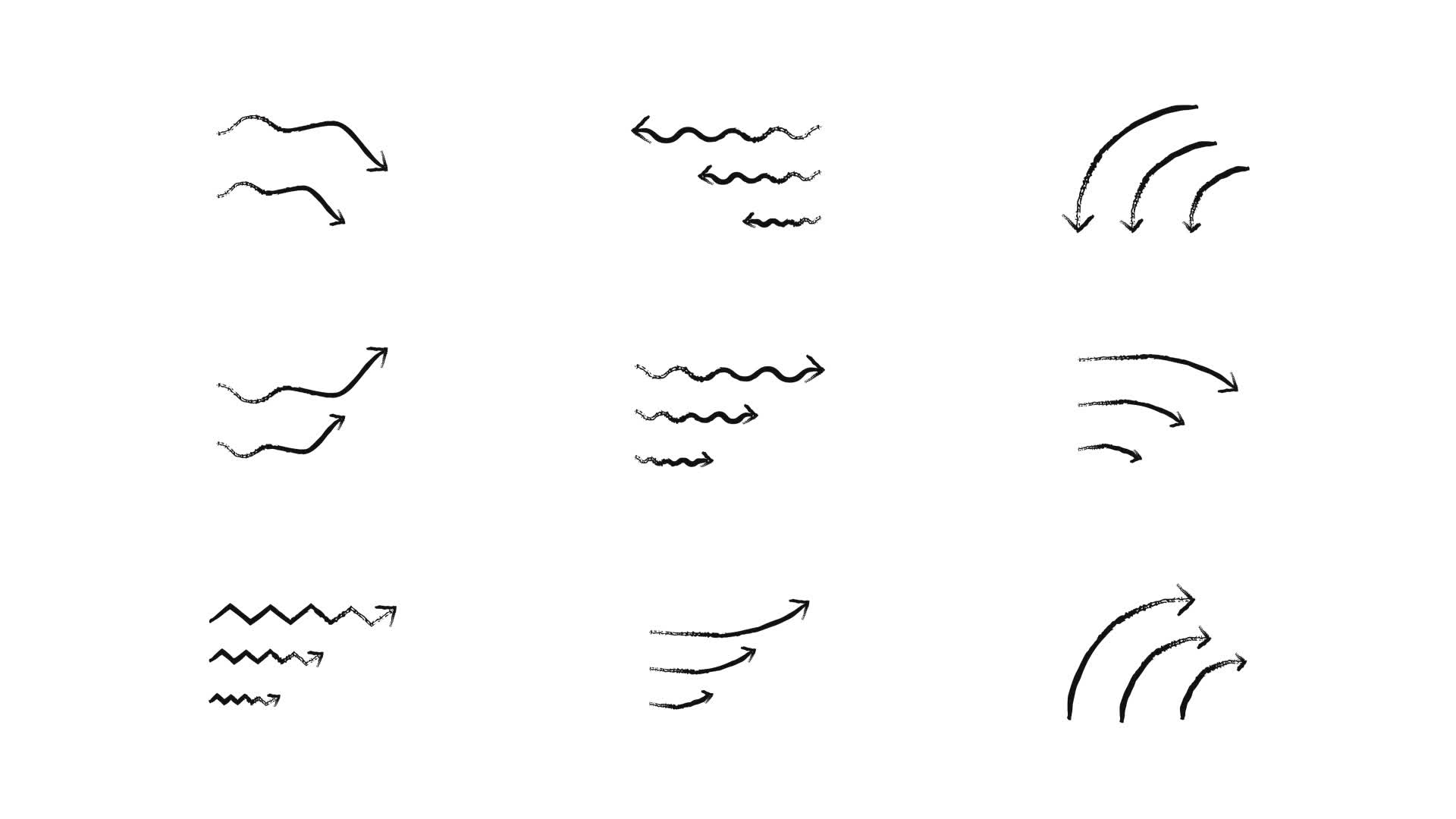 Grunge Doodle Wavy And Curved Arrows Set