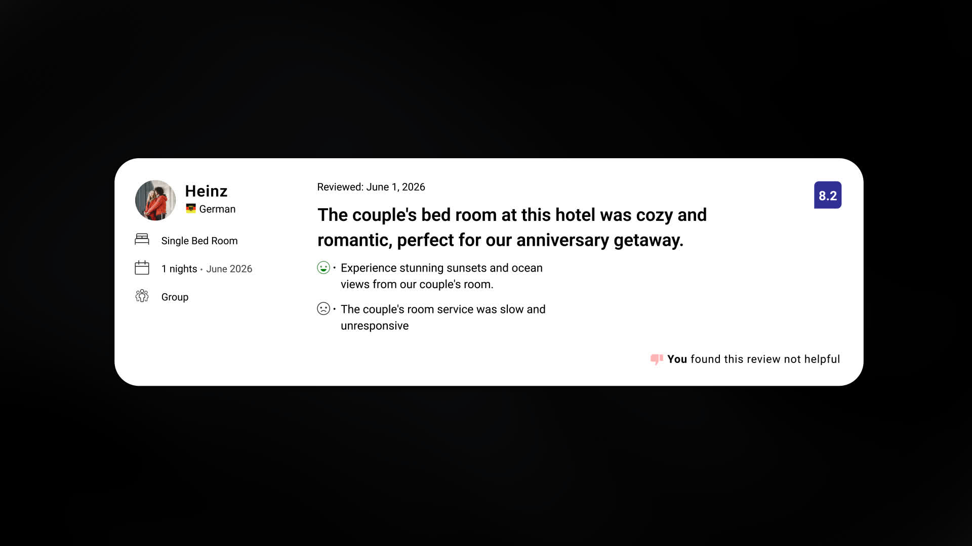 Guest Feedback Card With Booking Details