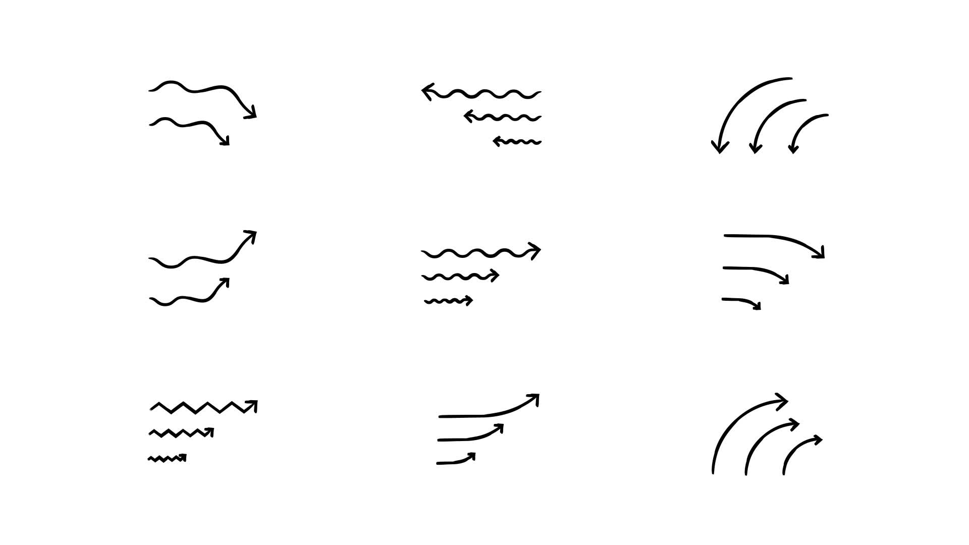 Hand-Drawn Wavy Curved Arrows