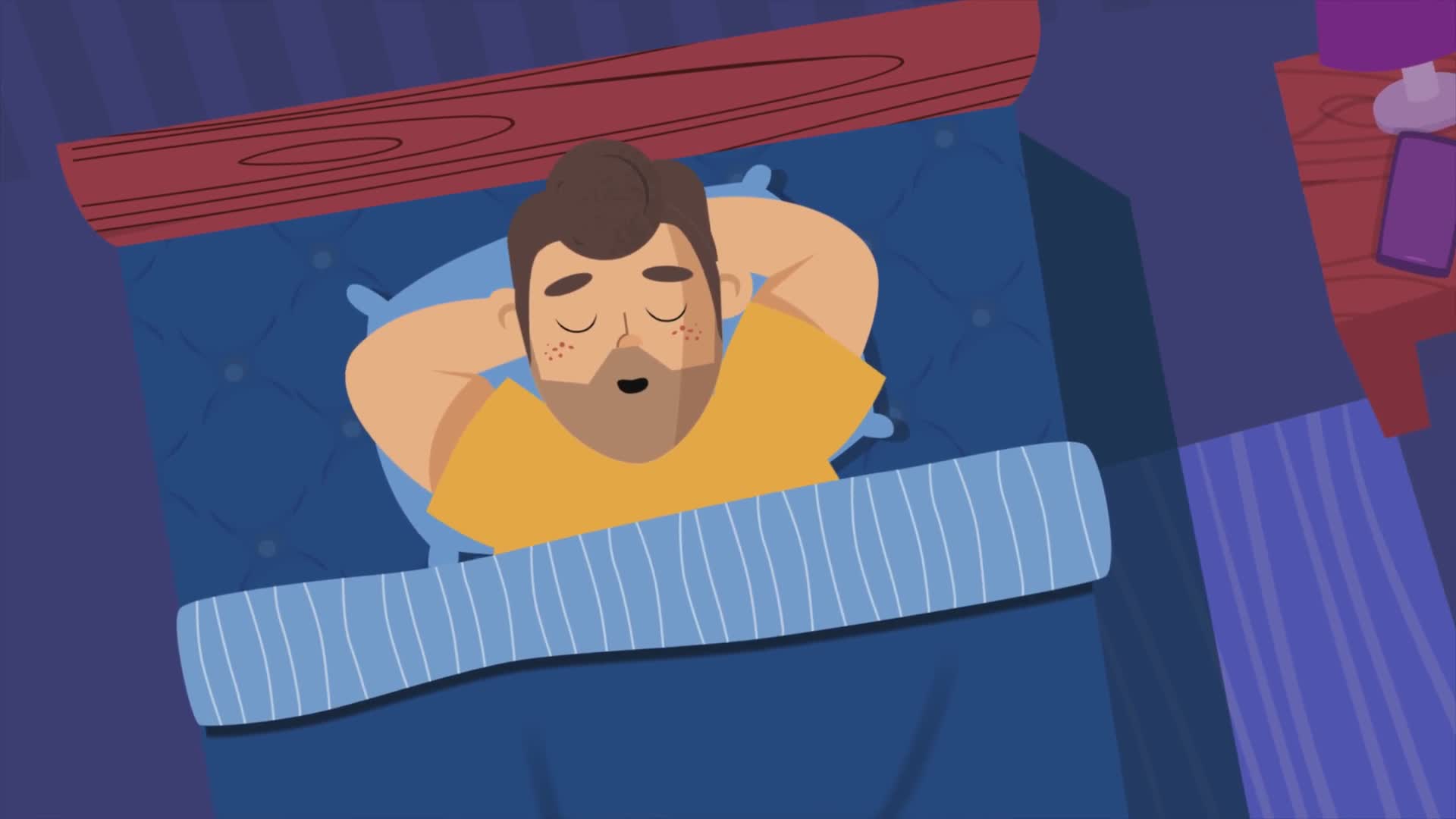 Happy Man Sleeping in Bed Top View