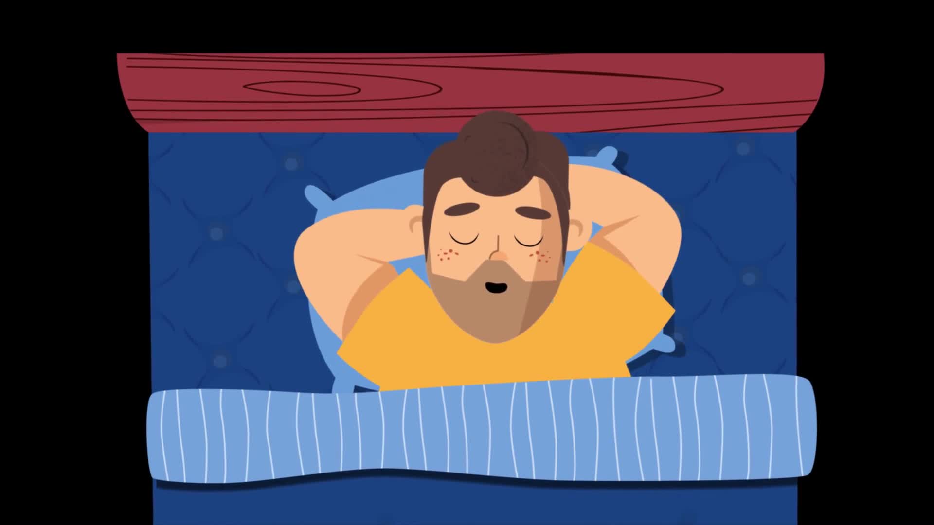 Happy Man Sleeping in Bed Top View On Alpha