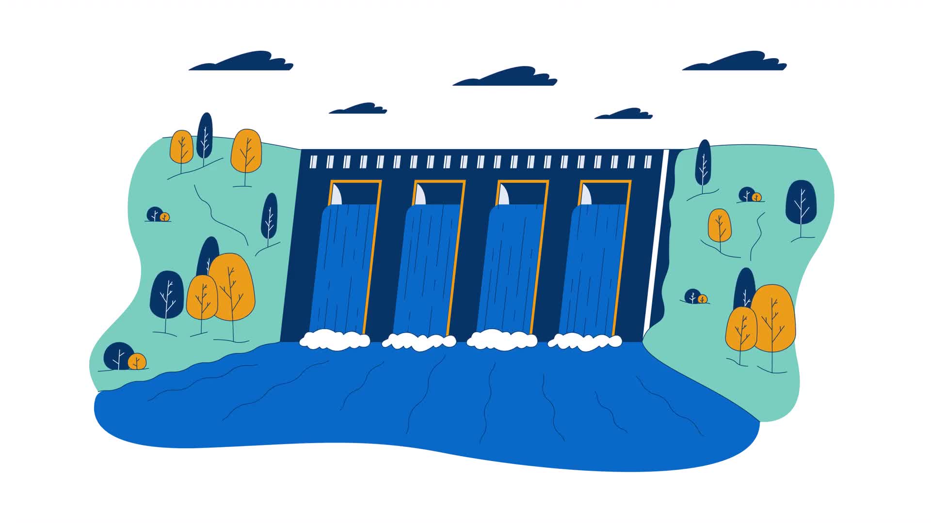 Hydroelectric Dam With Flowing Water