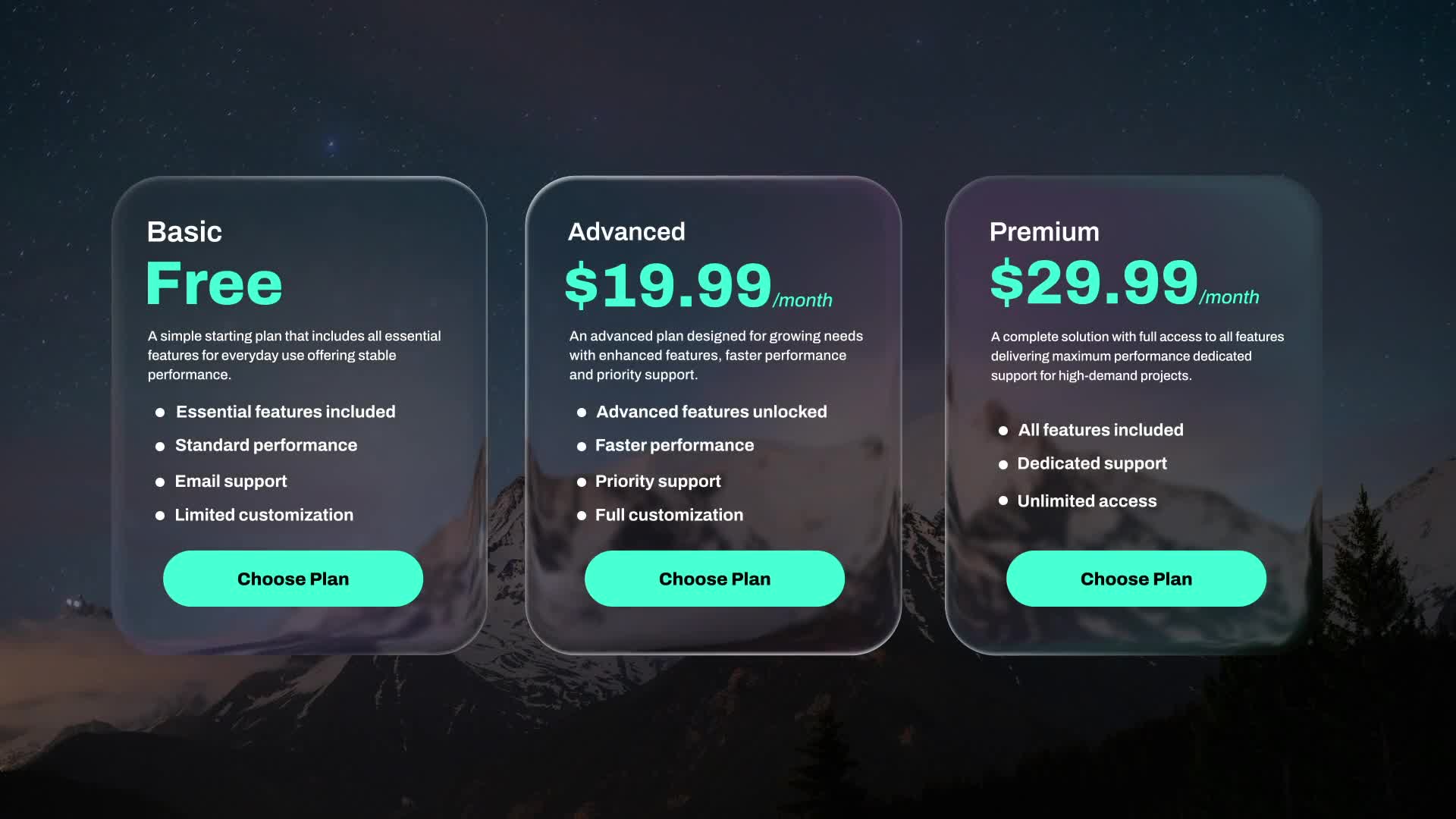 Liquid Glass Pricing Table