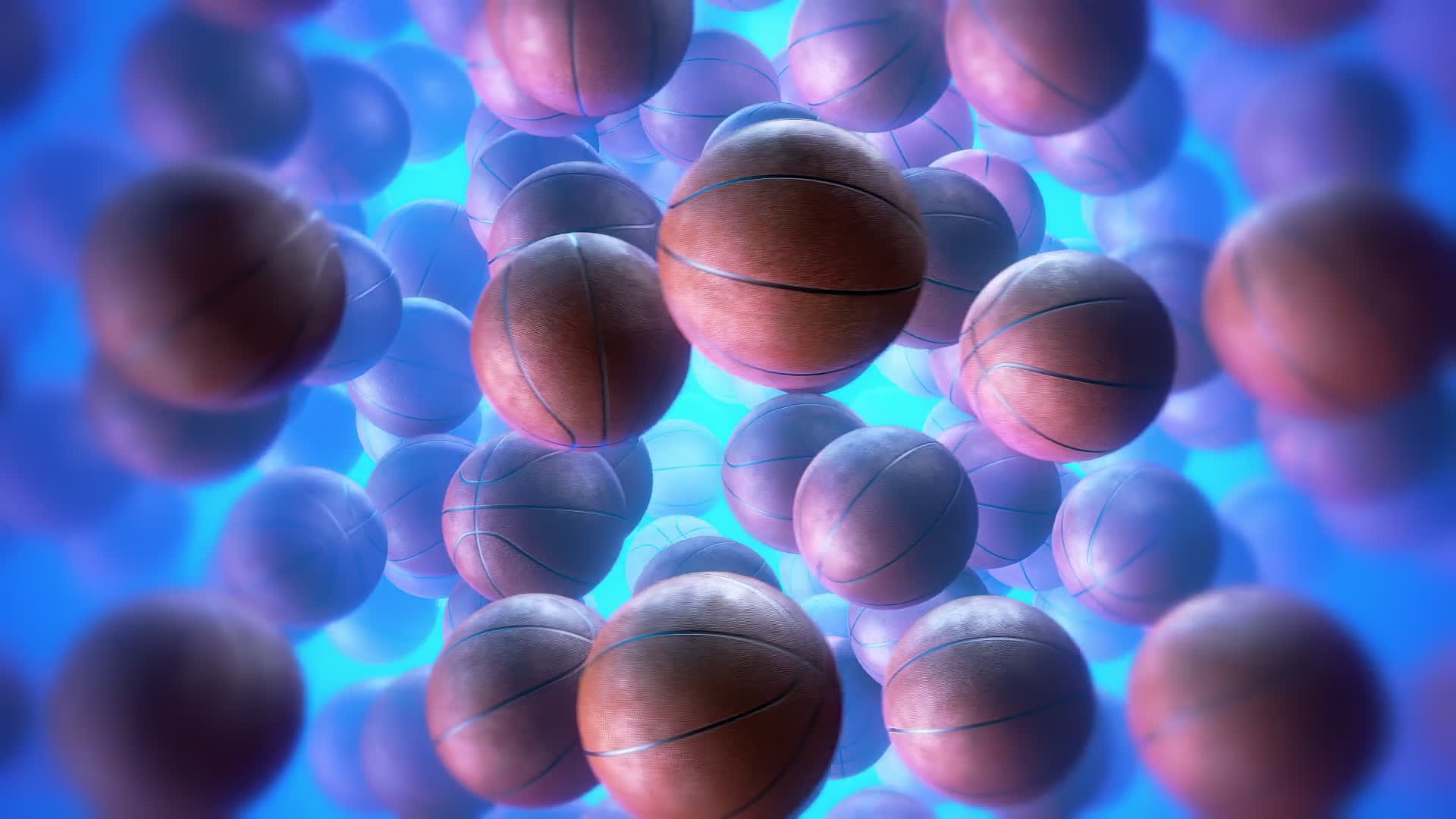 Lots Of Flying Basketballs On A Blue Gradient