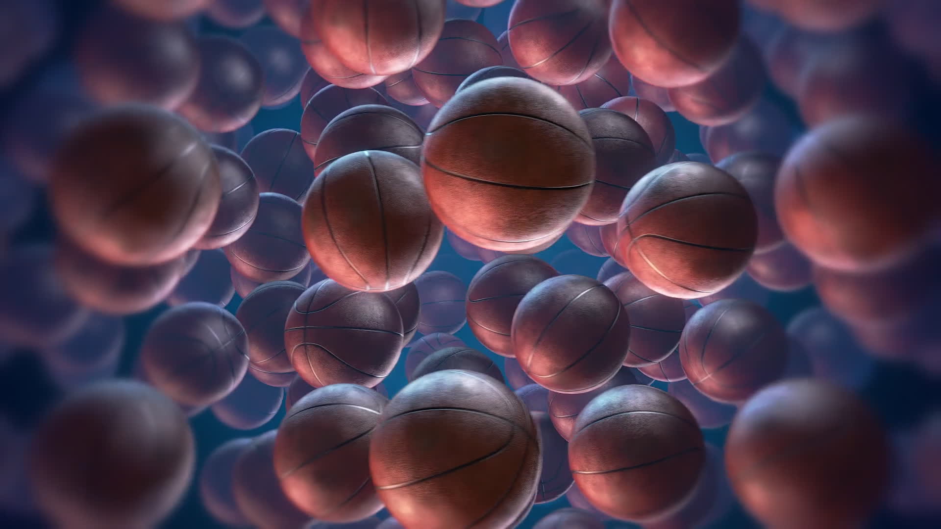 Lots Of Flying Basketballs On A Grey Background