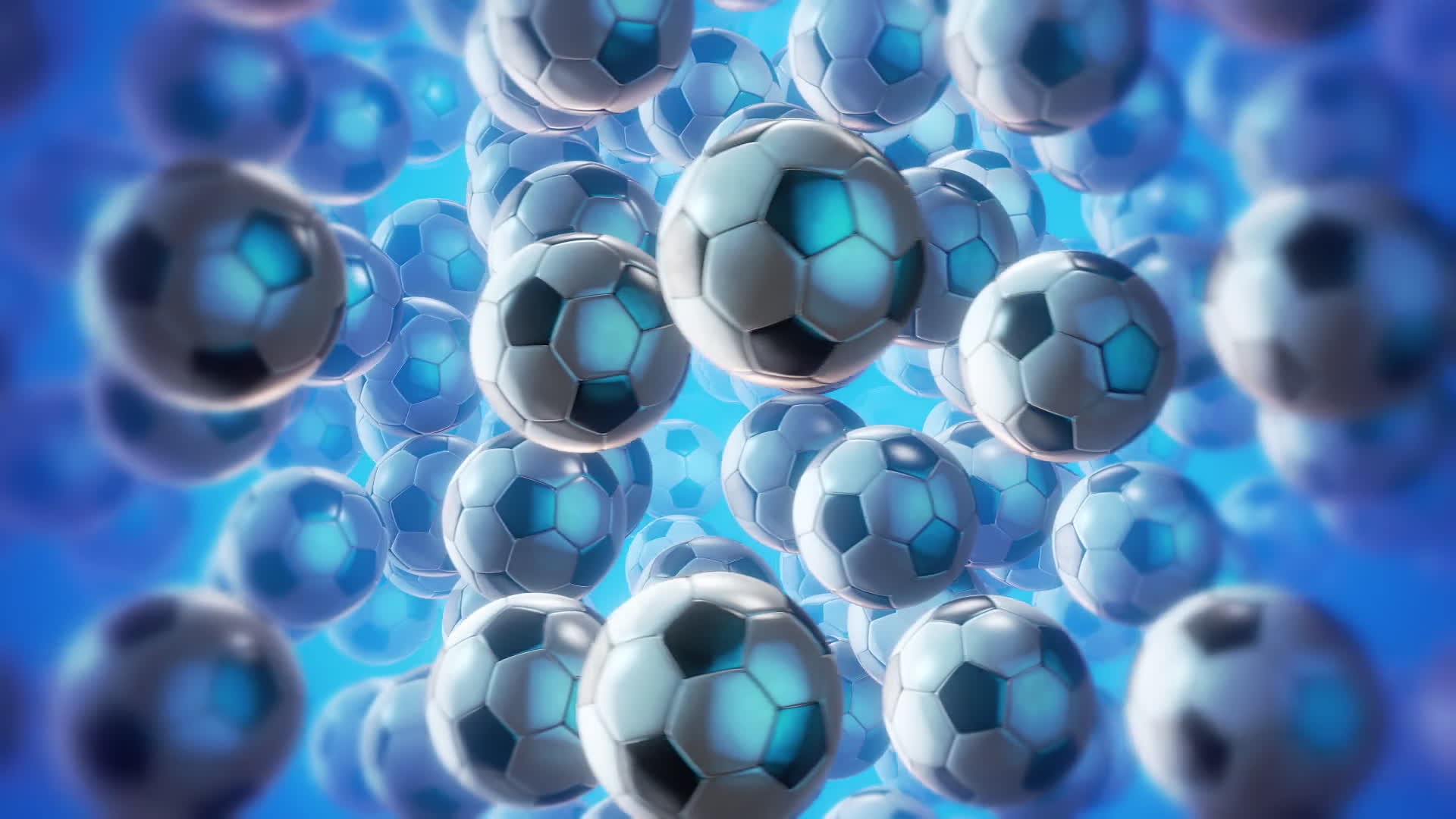 Lots Of Flying Footballs On Blue