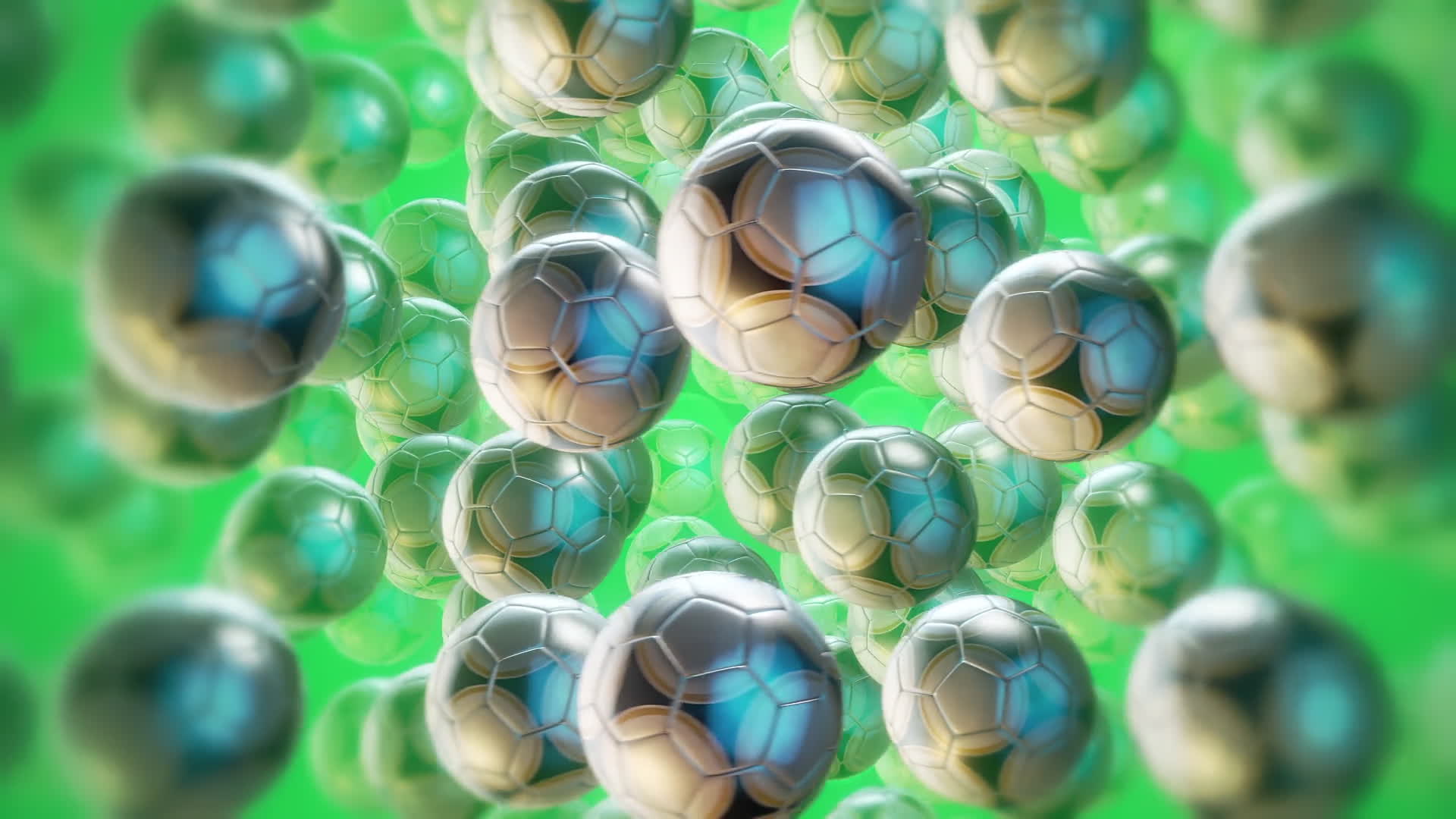 Lots Of Flying Footballs On Green