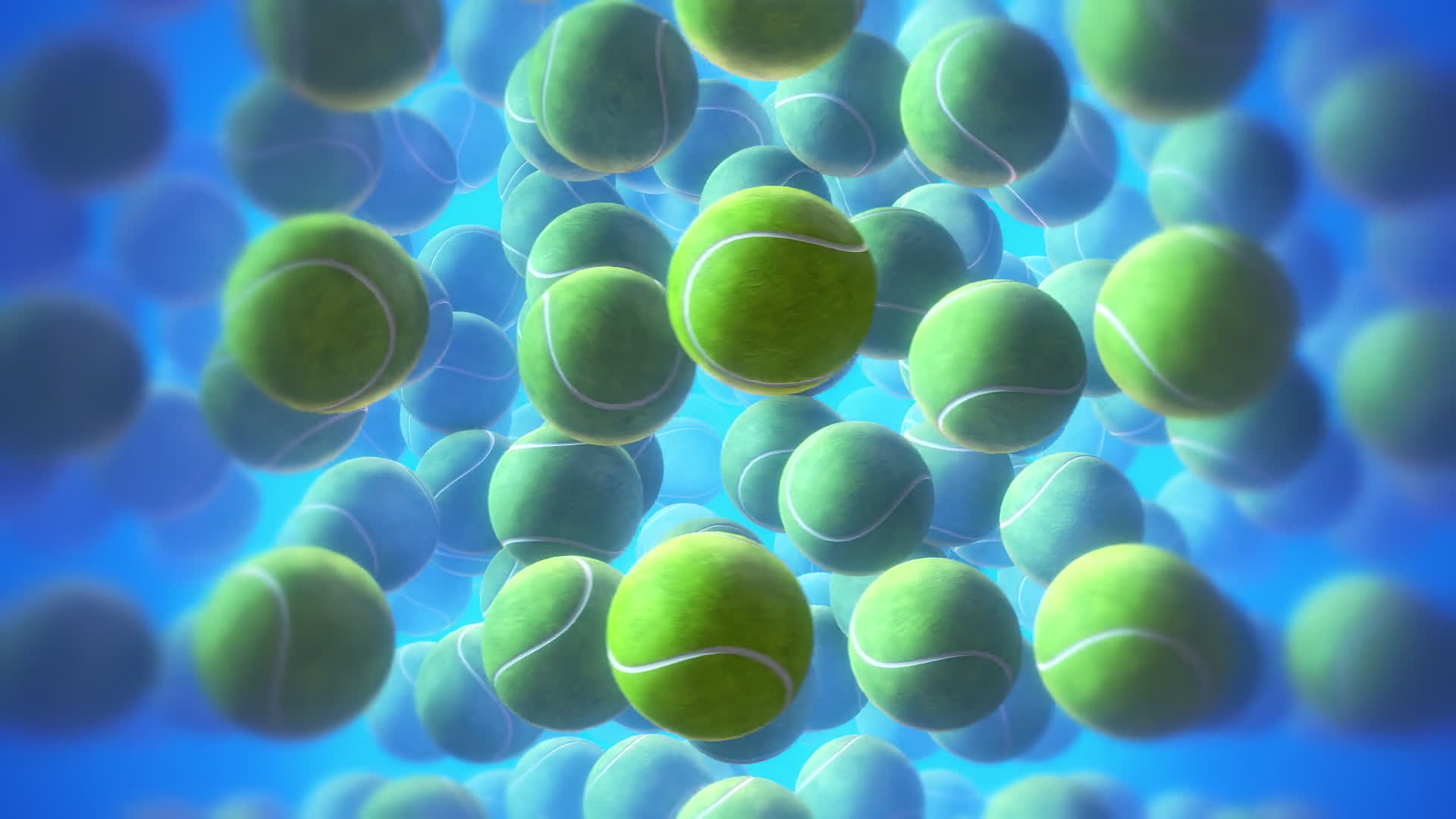 Lots Of Flying Tennis Balls On Blue