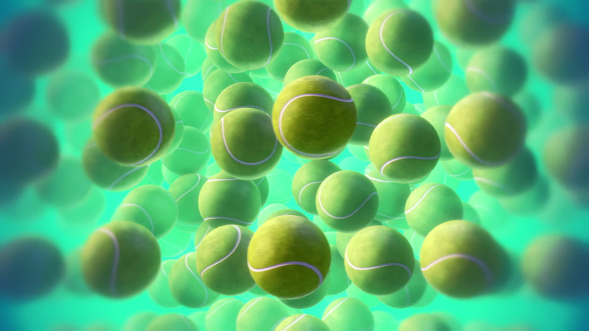 Lots Of Flying Tennis Balls On Green