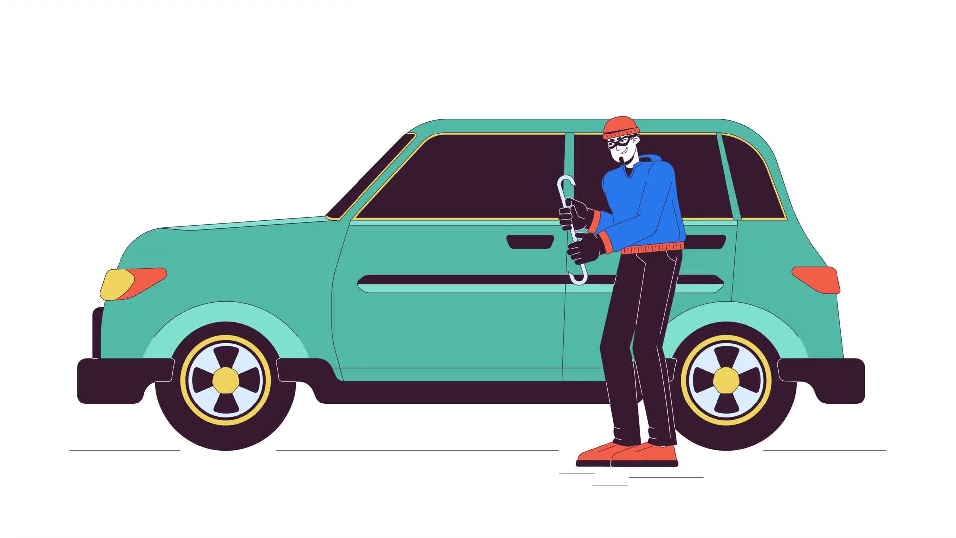 Male Thief Breaking Into Car