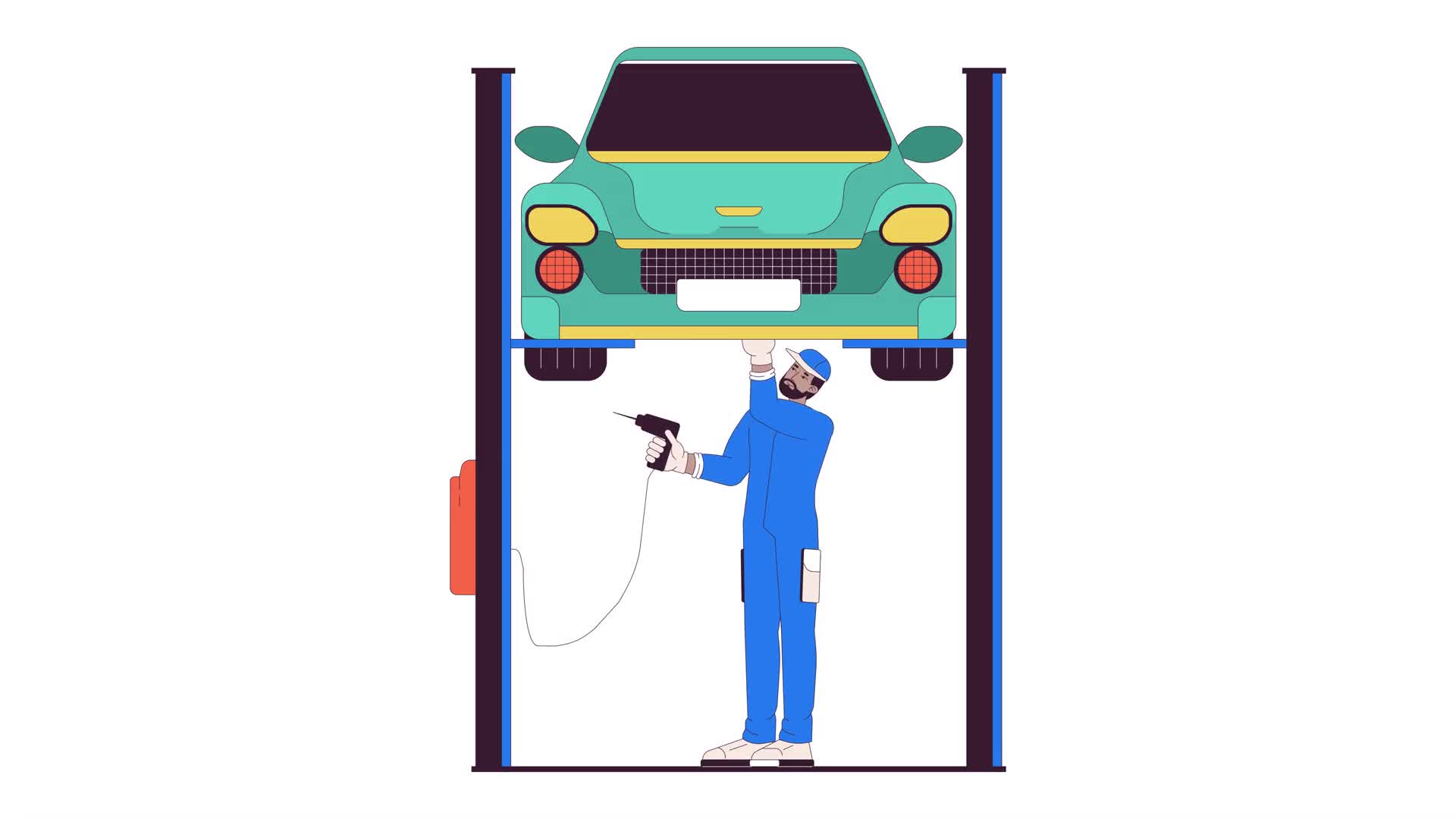 Man Repairing Car On Elevator