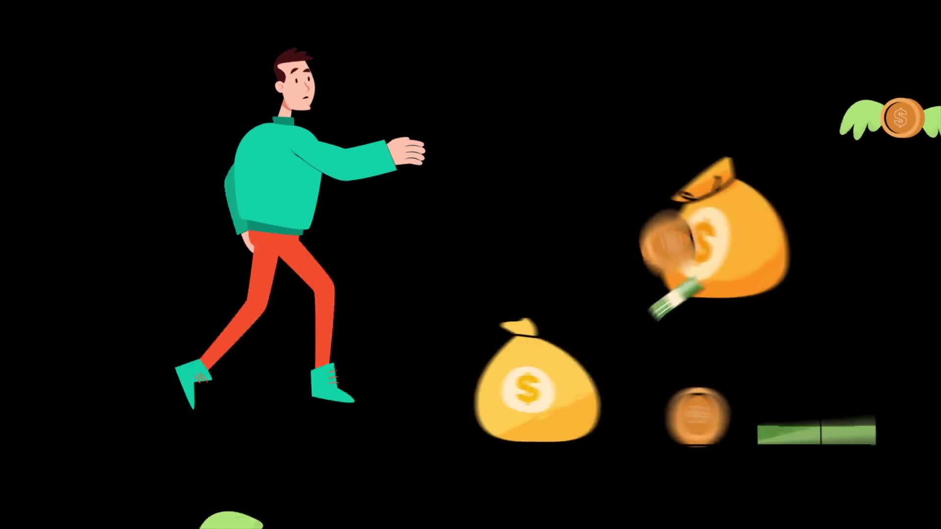 Man Running After Bags of Money and Coins On Alpha