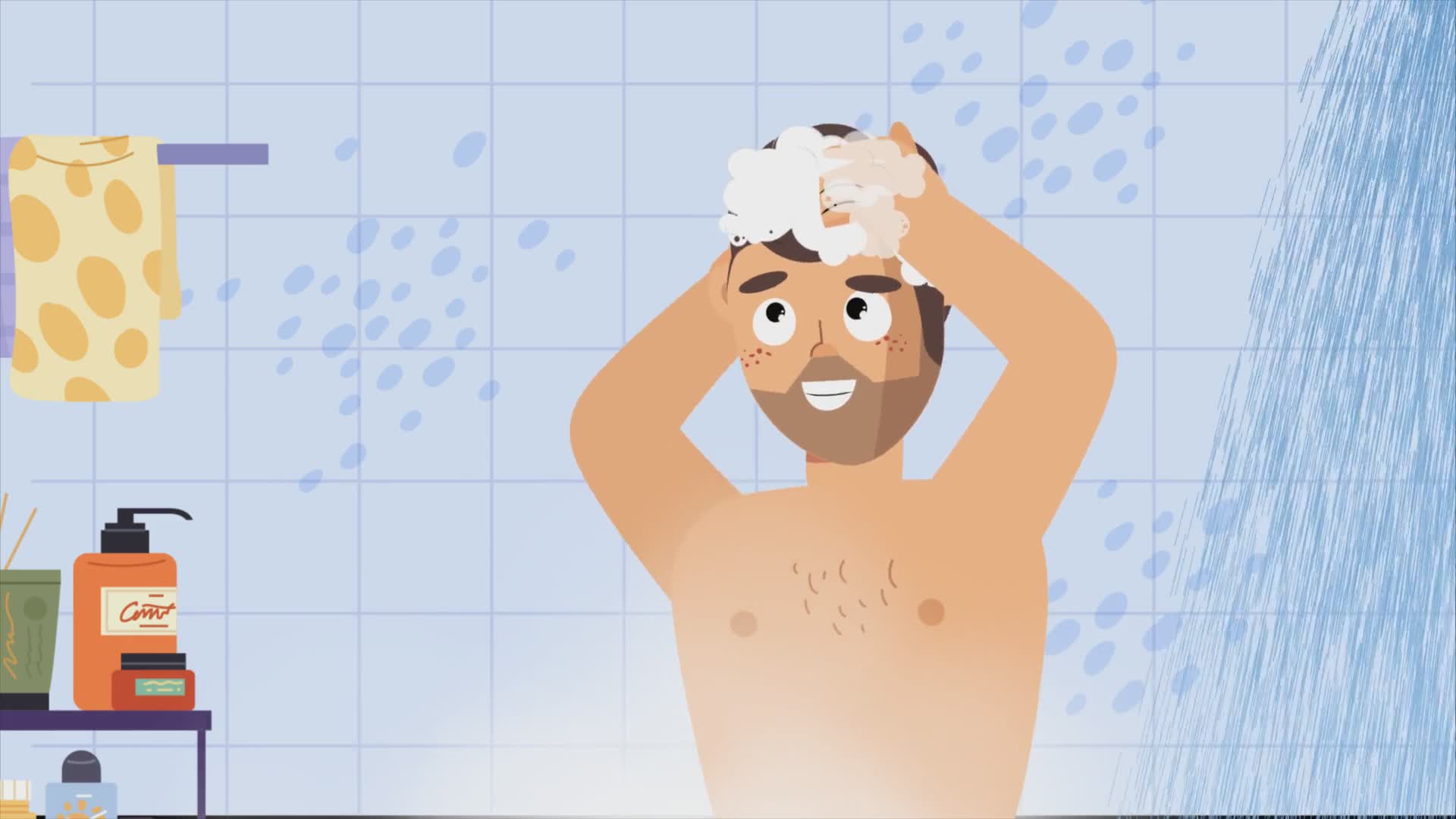Man Showering in Bathroom