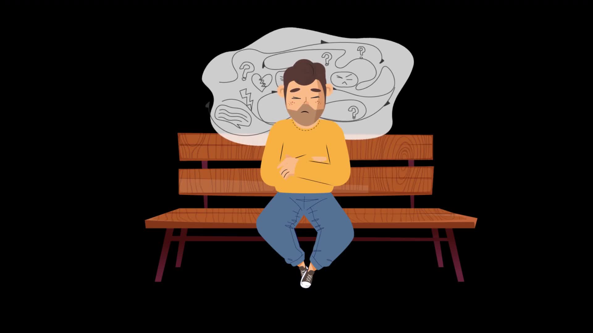 Man Sitting Alone on Park Bench Thinking On Alpha