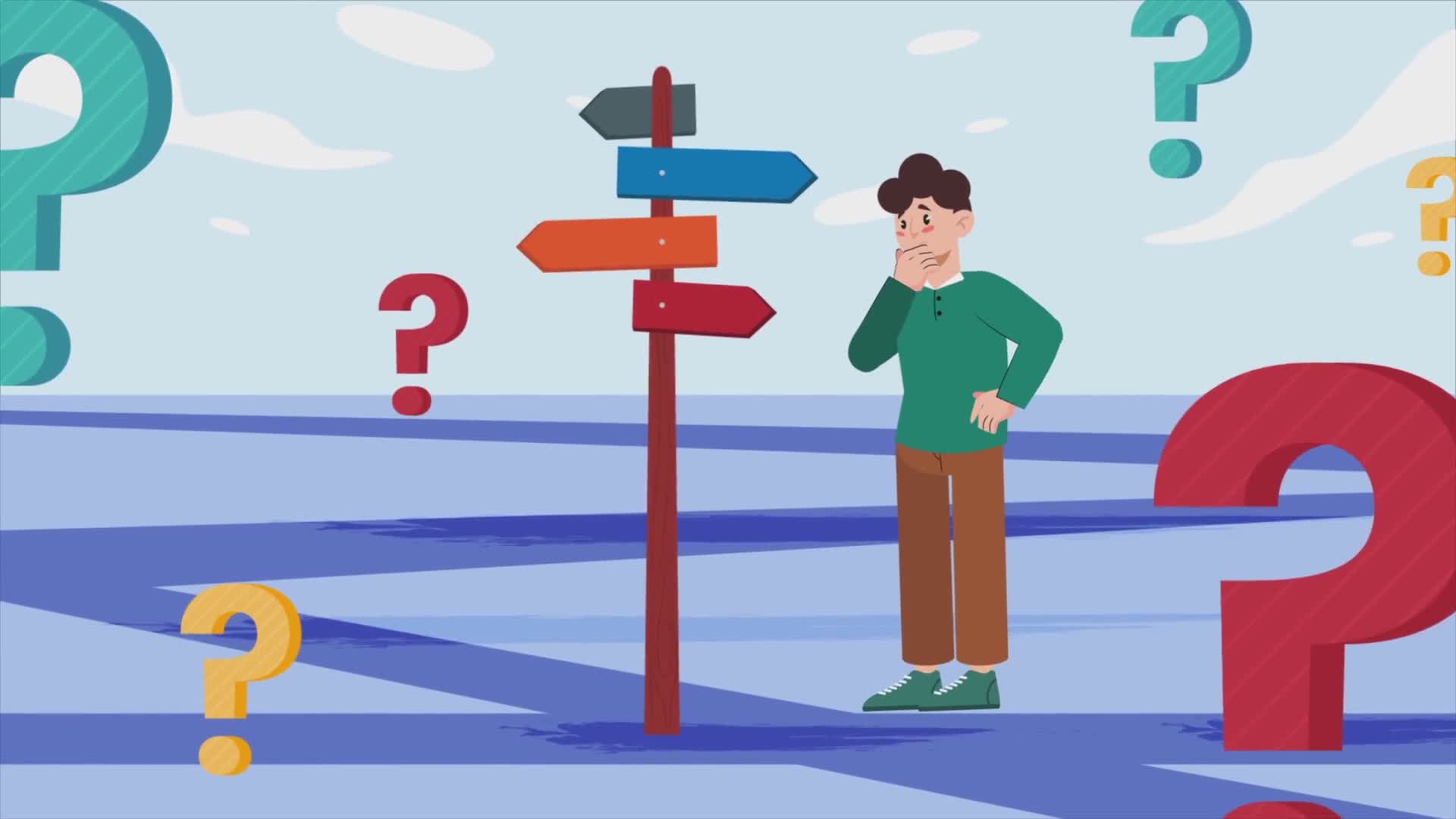 Man Standing At A Crossroads Hesitating To Choose
