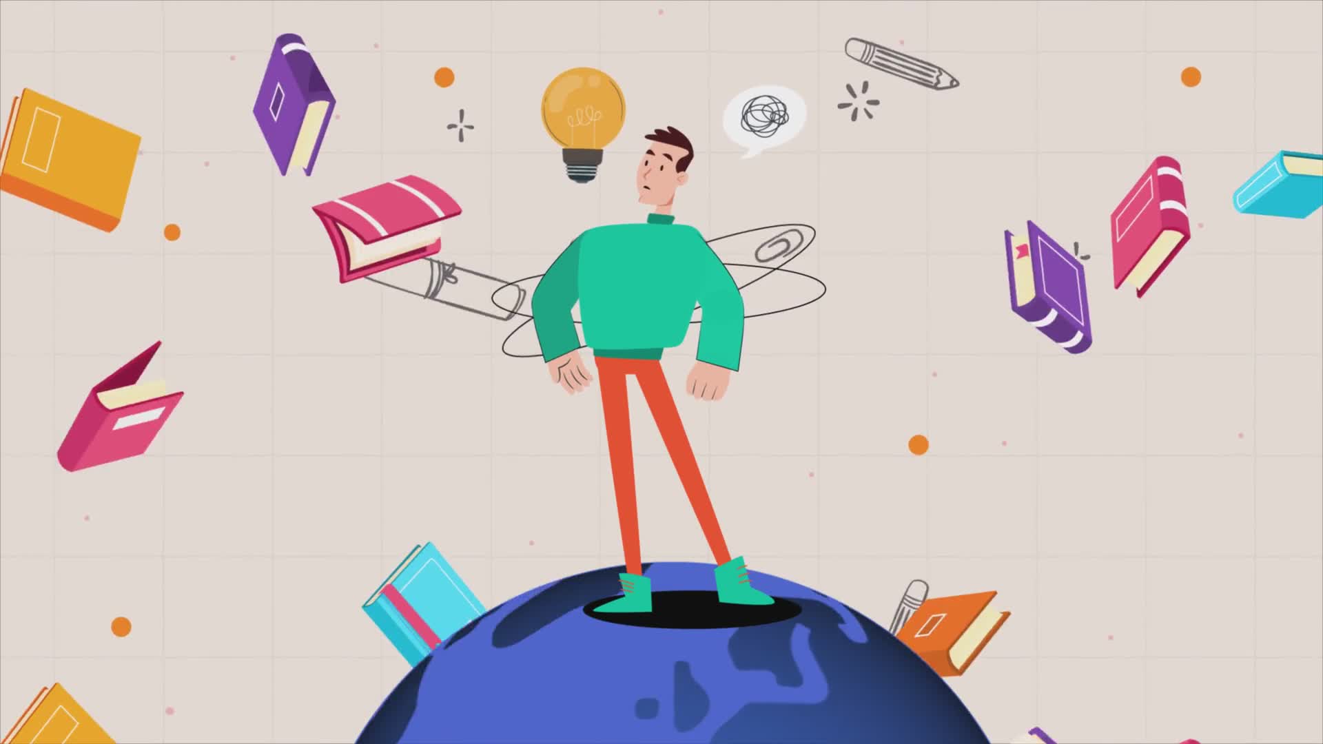 Man Standing on Earth Surrounded by Books