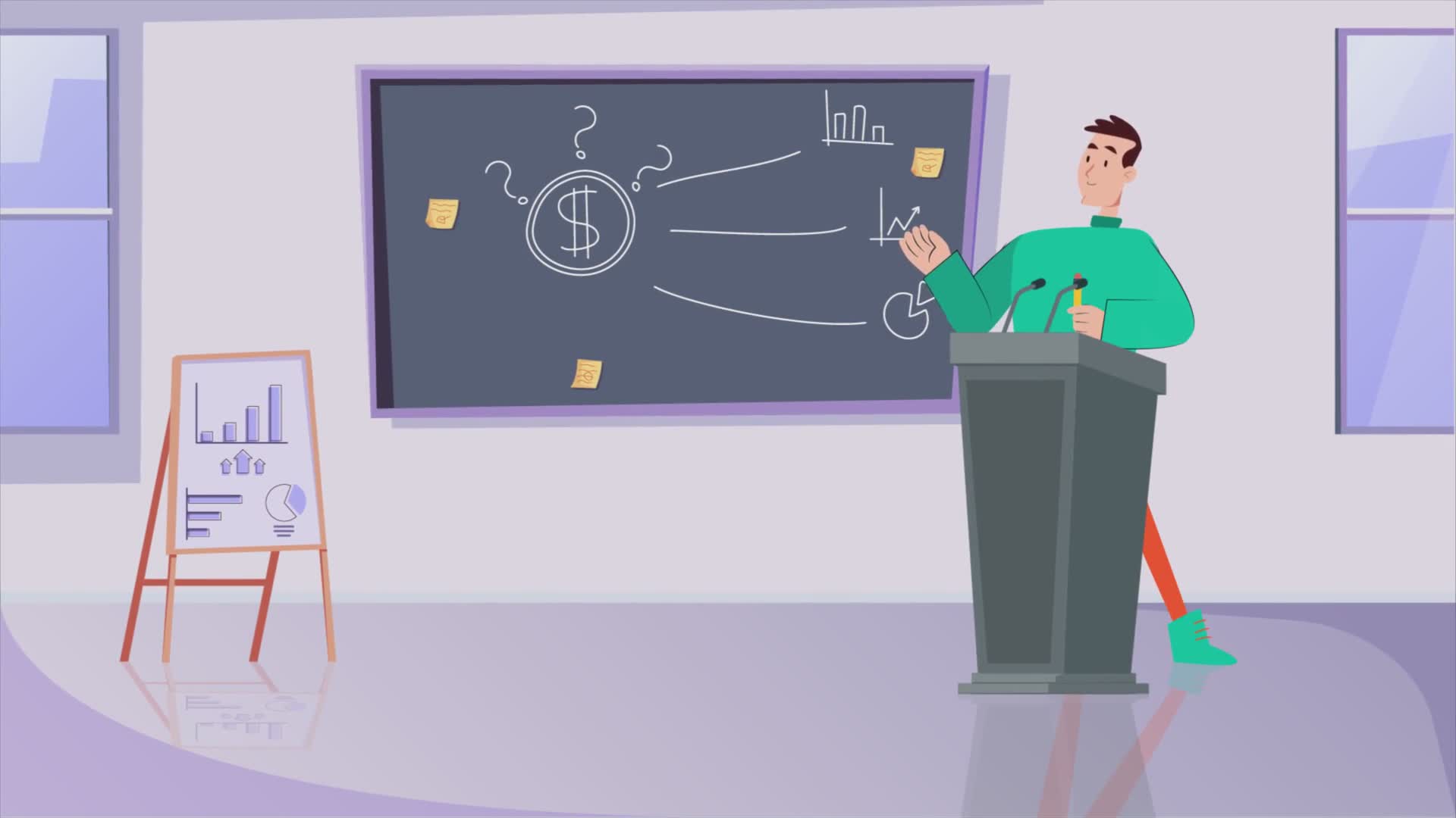Man Teaching Financial Charts in Class