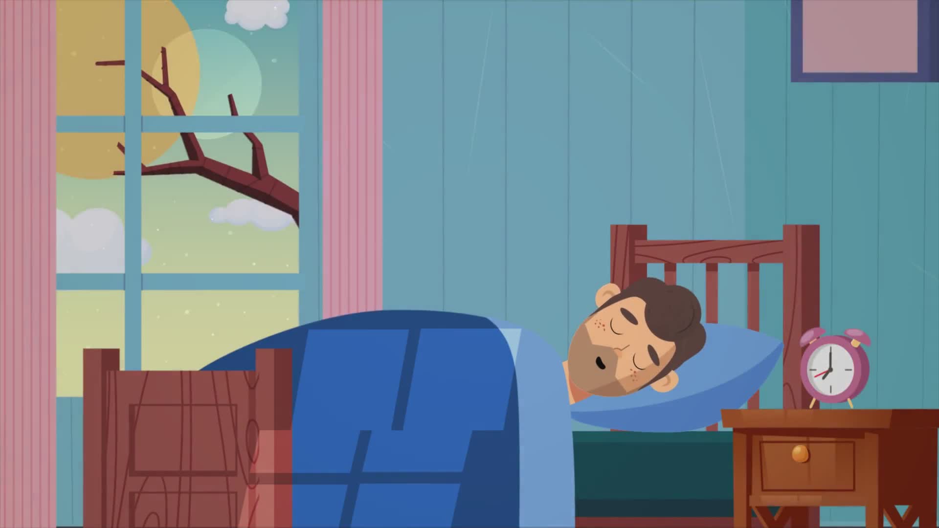 Man Waking Up in Morning on Bed