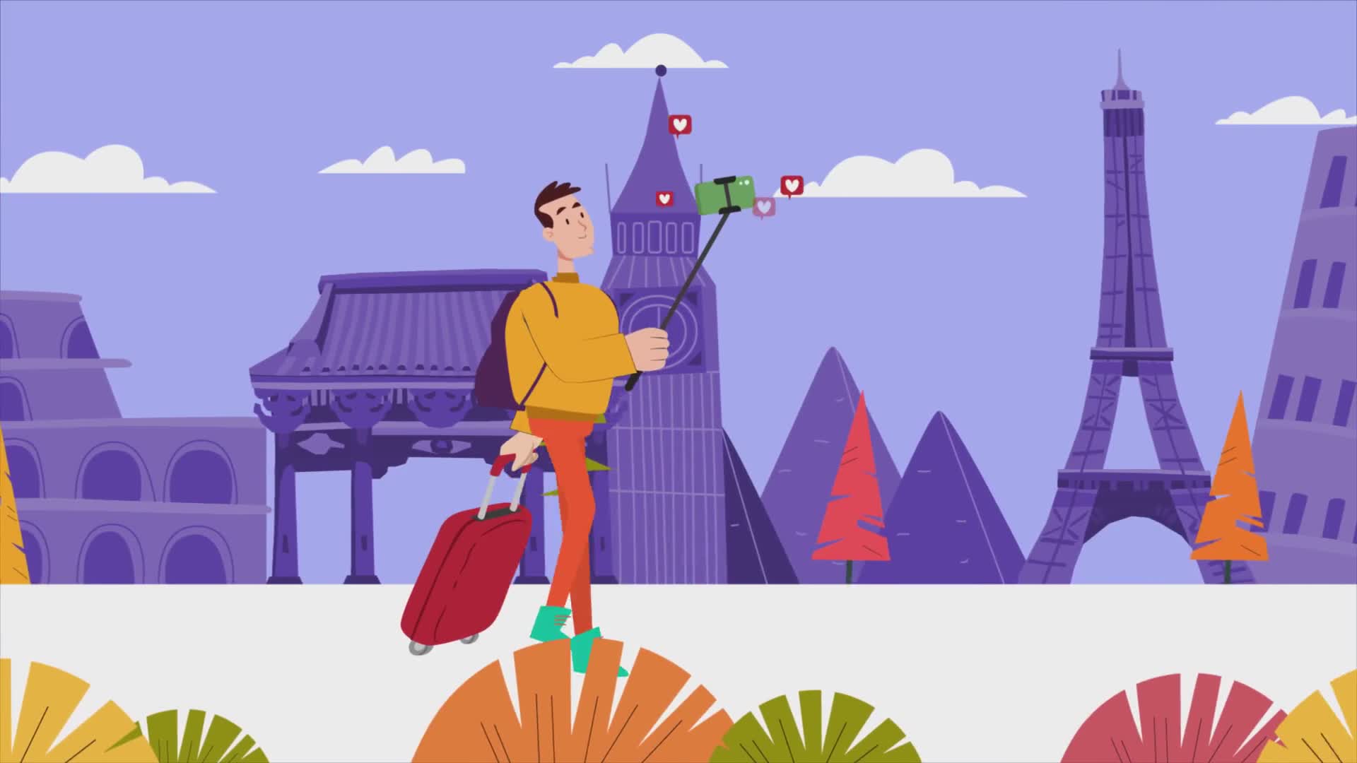 Man Walking With A Suitcase While Streaming Live