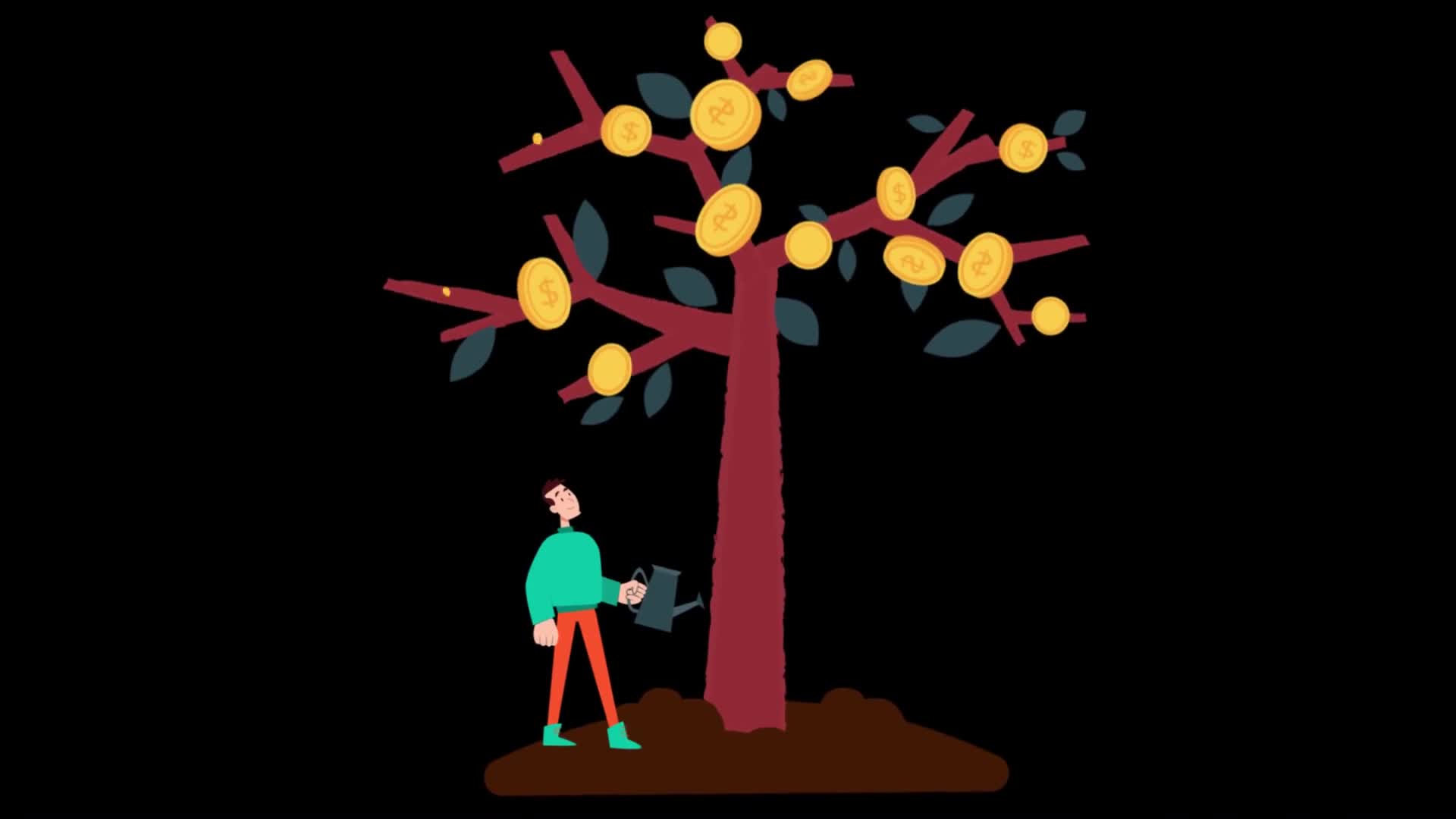 Man Watering Tree Growing Coins On Alpha