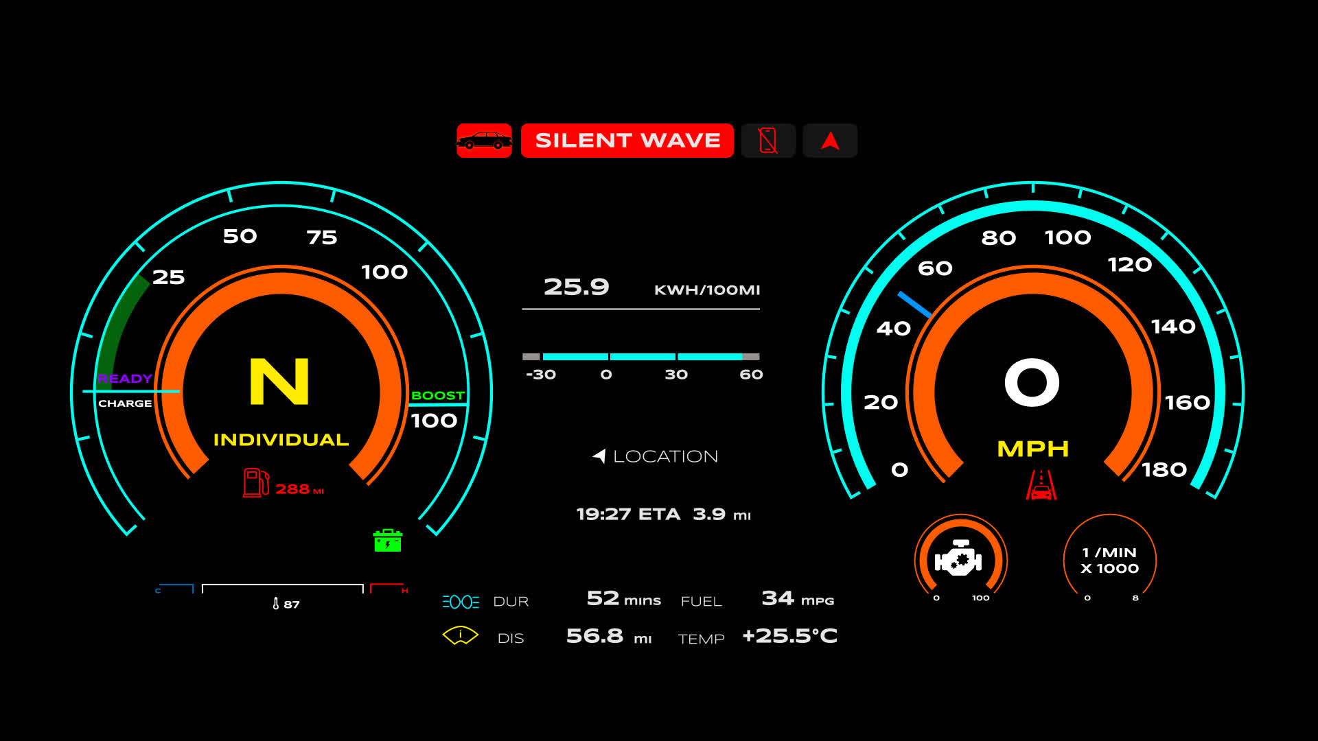 Modern Car Digital Dashboard Speedometer