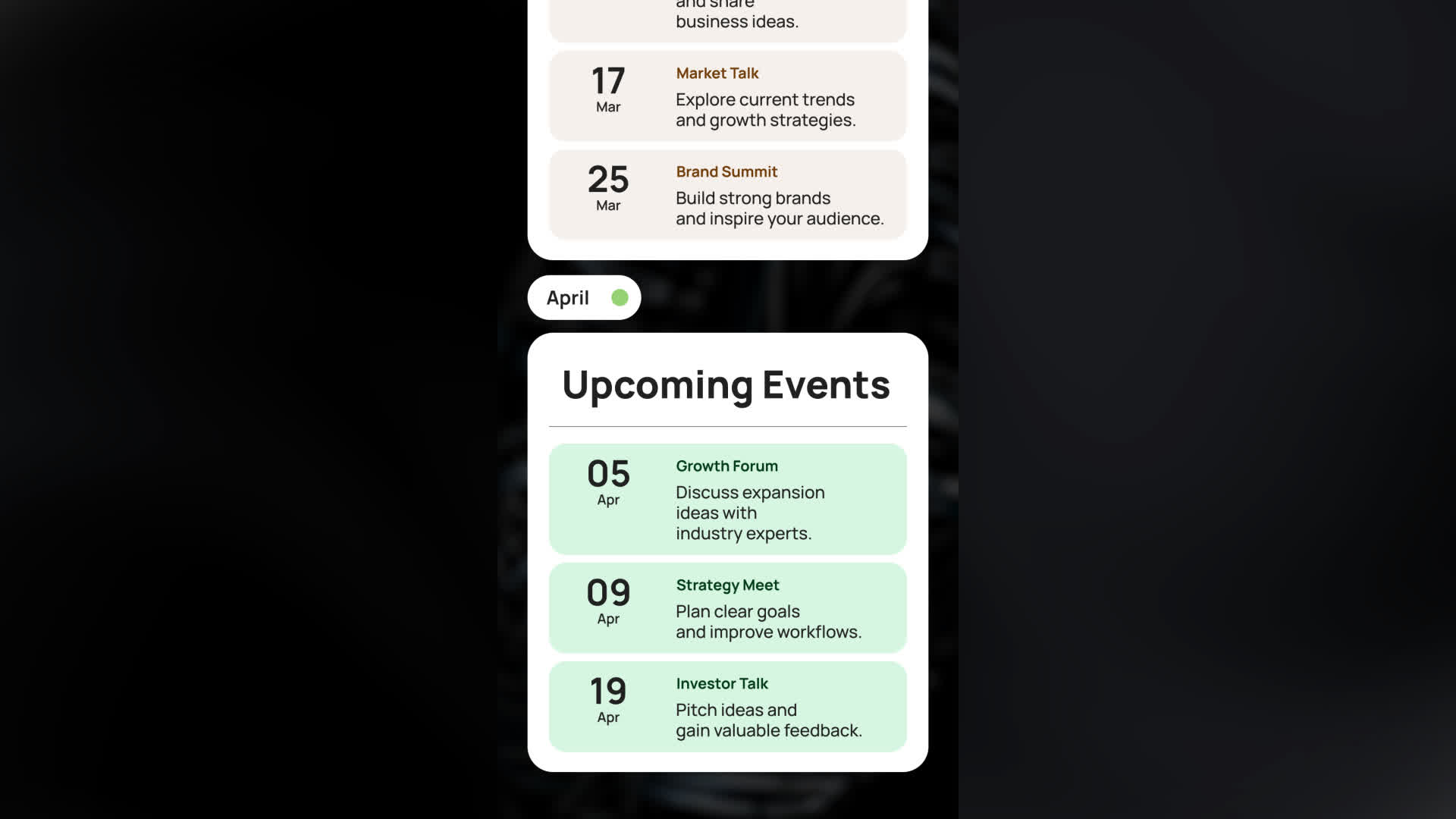 Monthly Events List Screen Animation