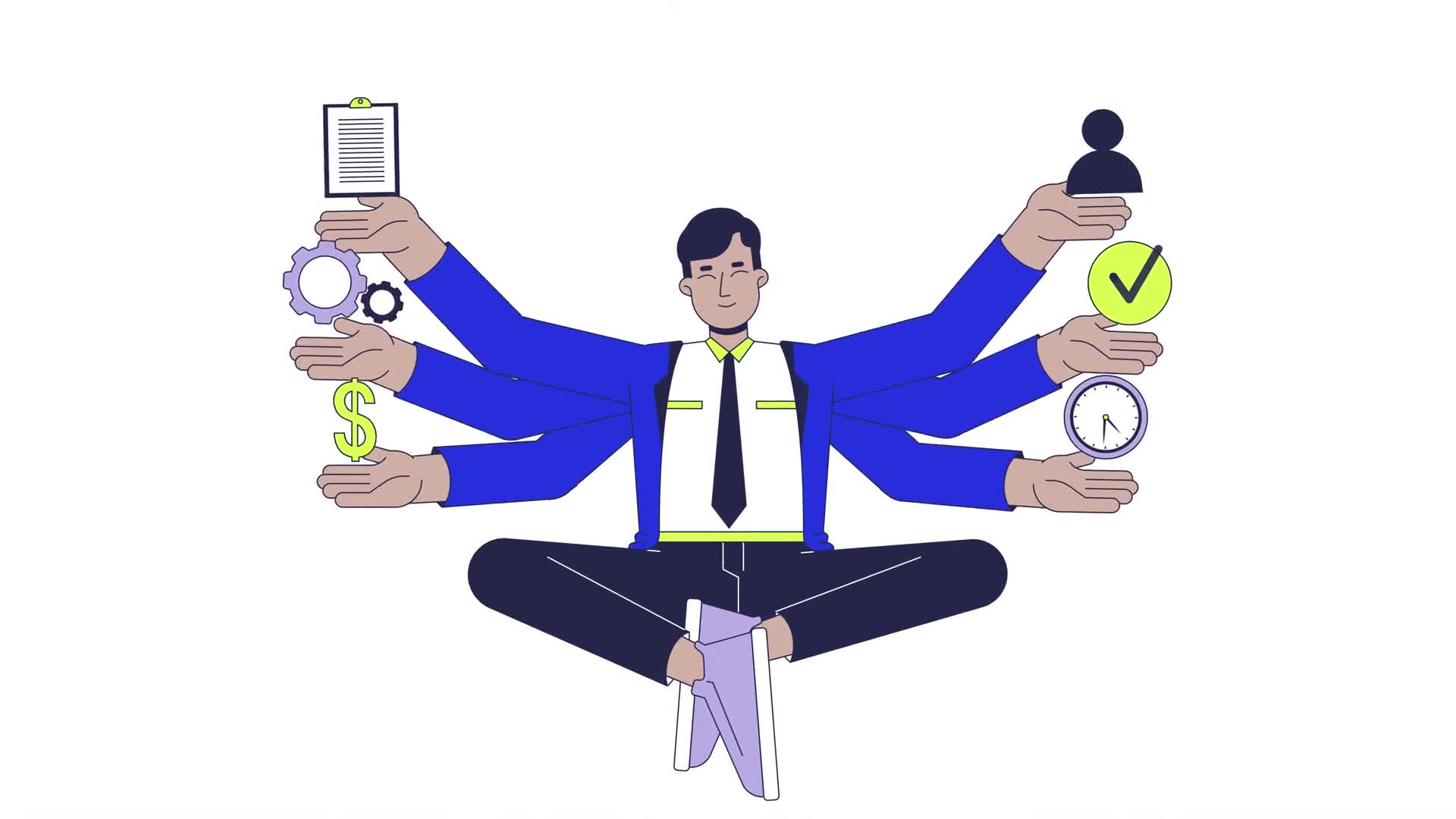 Multitasking In Management Line Animation