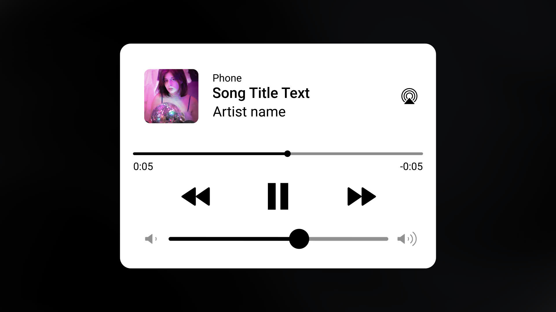 Music Player Card With Volume Control Bar