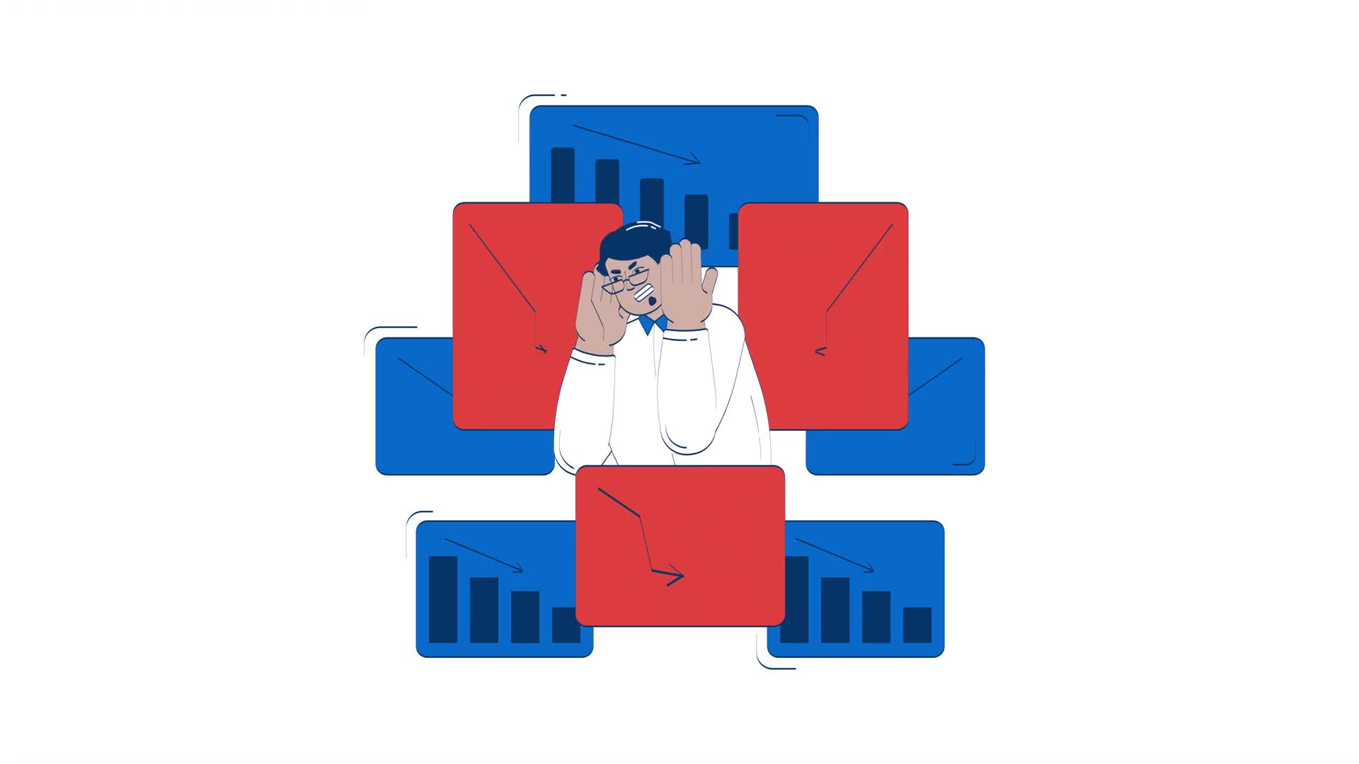 Overwhelmed Businessman With Declining Charts