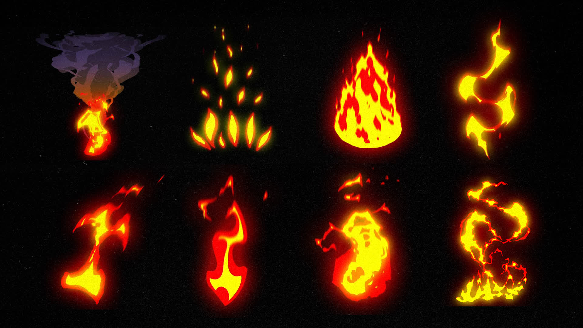 Pack Of 8 Cartoon FX Fire On Alpha