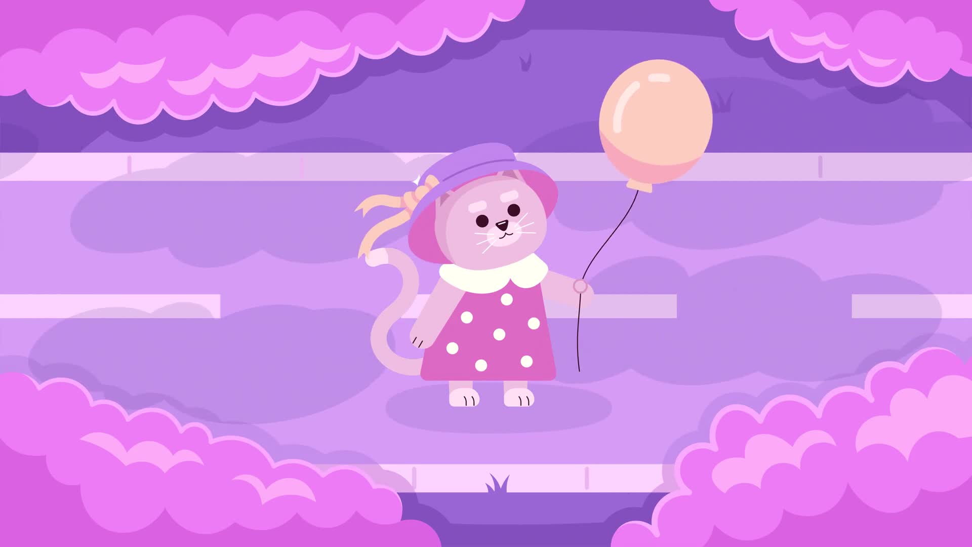Pink Cat With Balloon Background