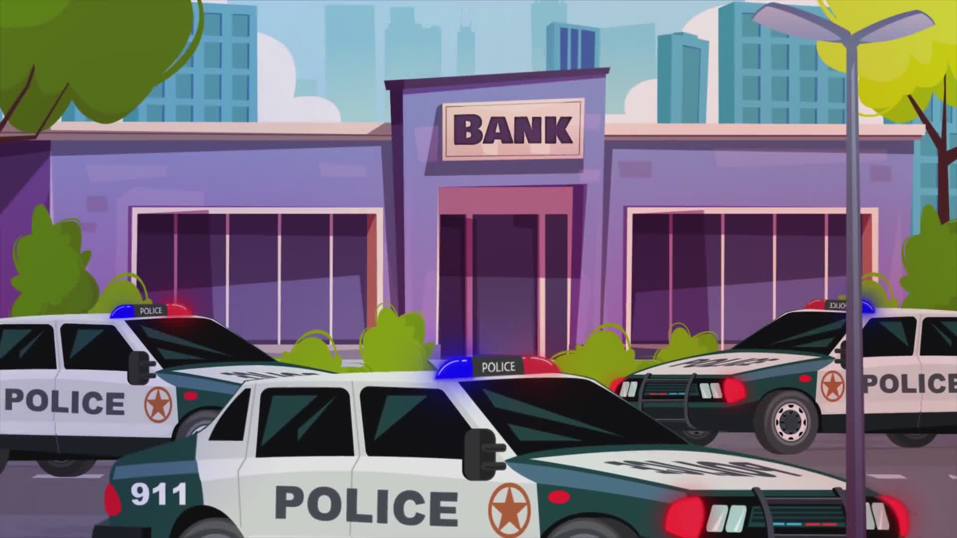 Police Cars Arriving and Blocking The Bank Entrance