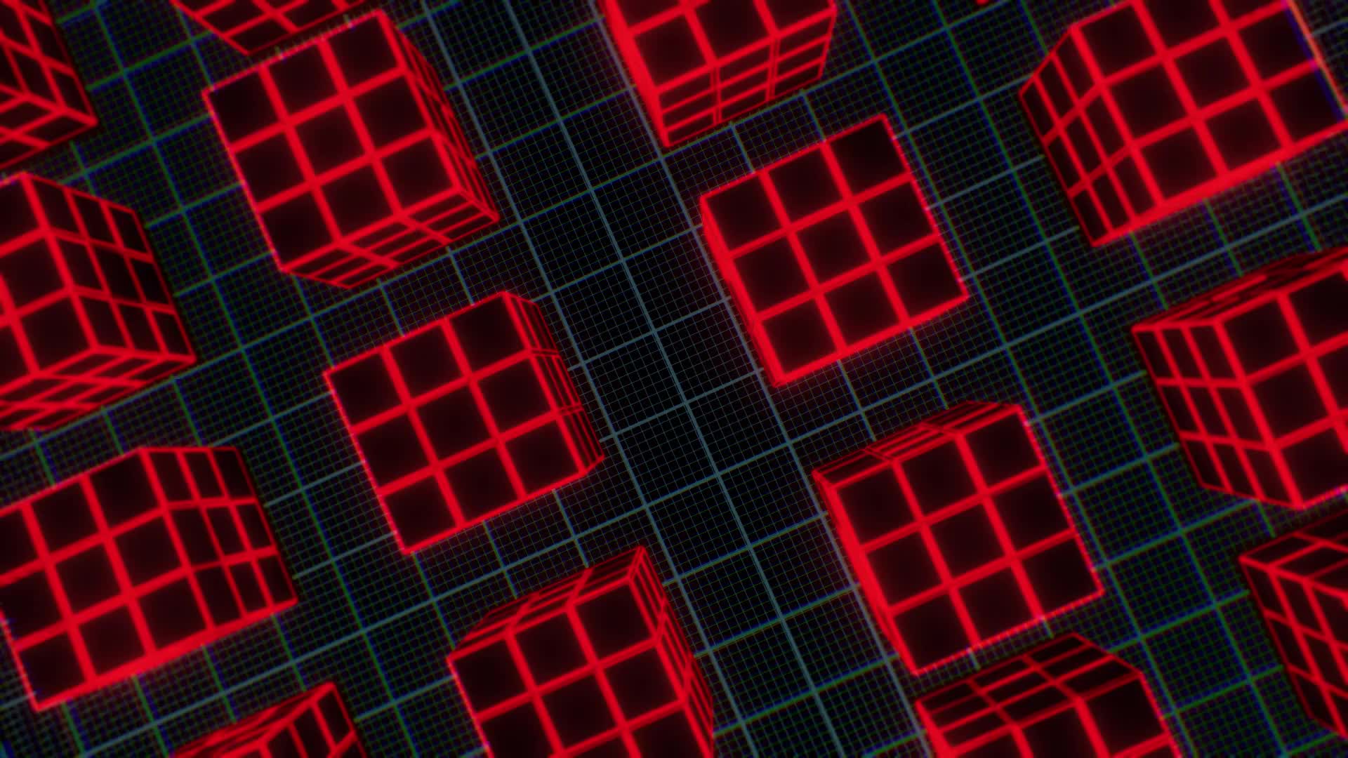 Red Neon Outline Rubik's Cubes