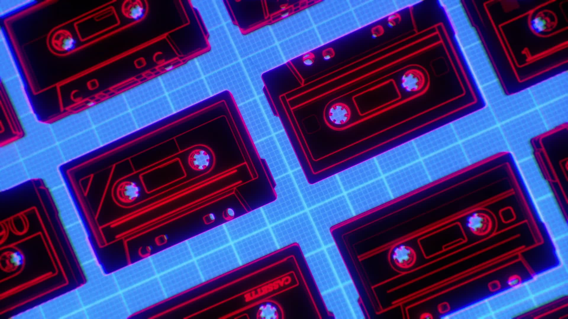 Red On Blue Retro Cassette Tapes Outlines