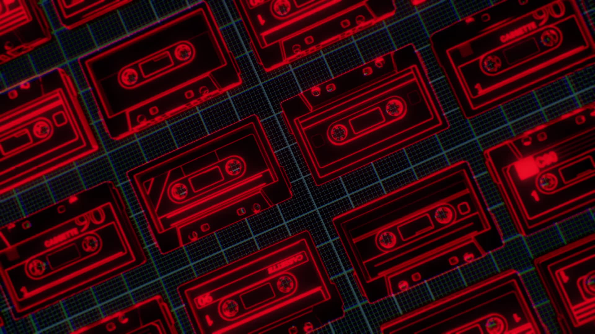 Red Retro Cassette Tapes Outlines
