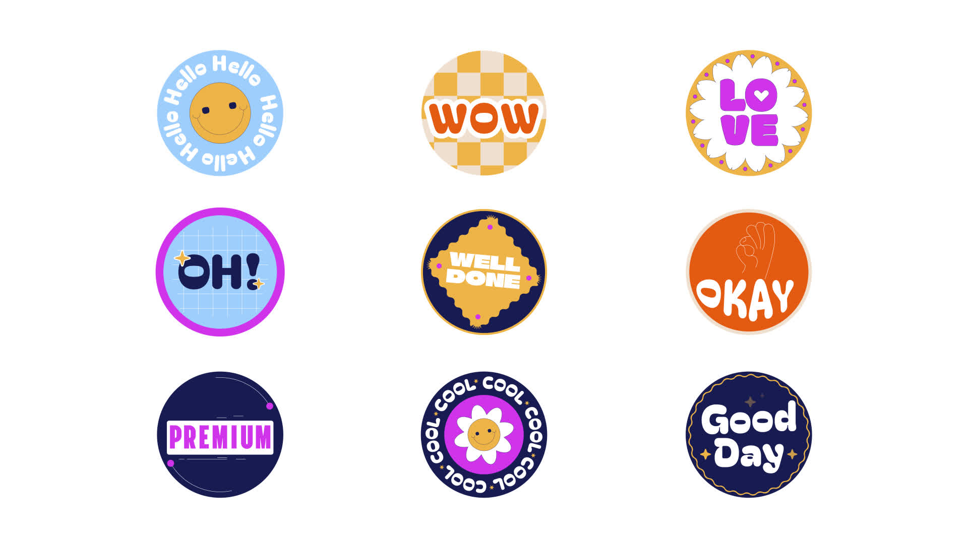Retro Funky Branding Sticker Pack Animation
