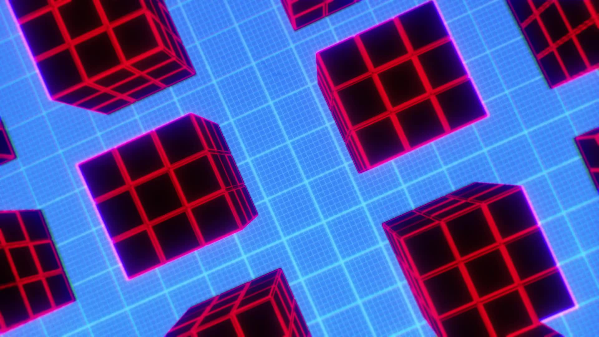 Retro Red Neon Outline Rubik's Cubes