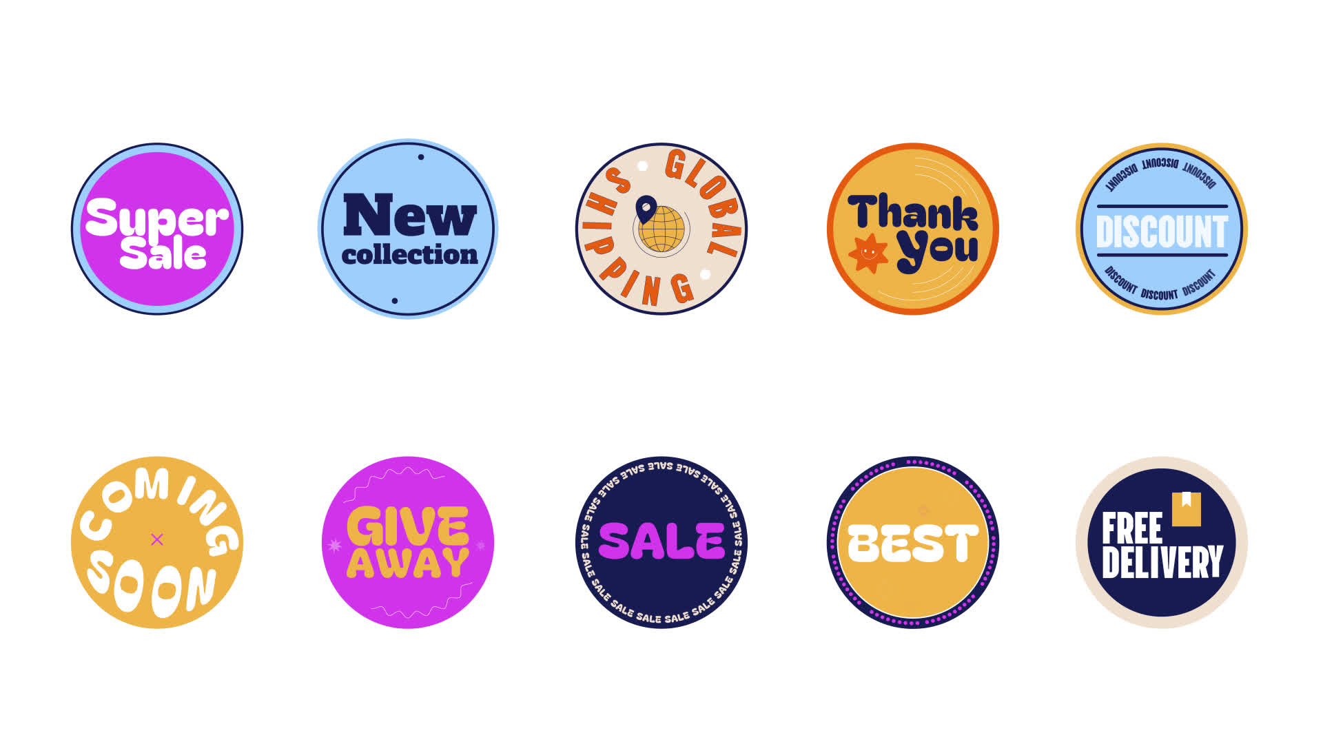 Retro Round Retail Sticker Pack Animation