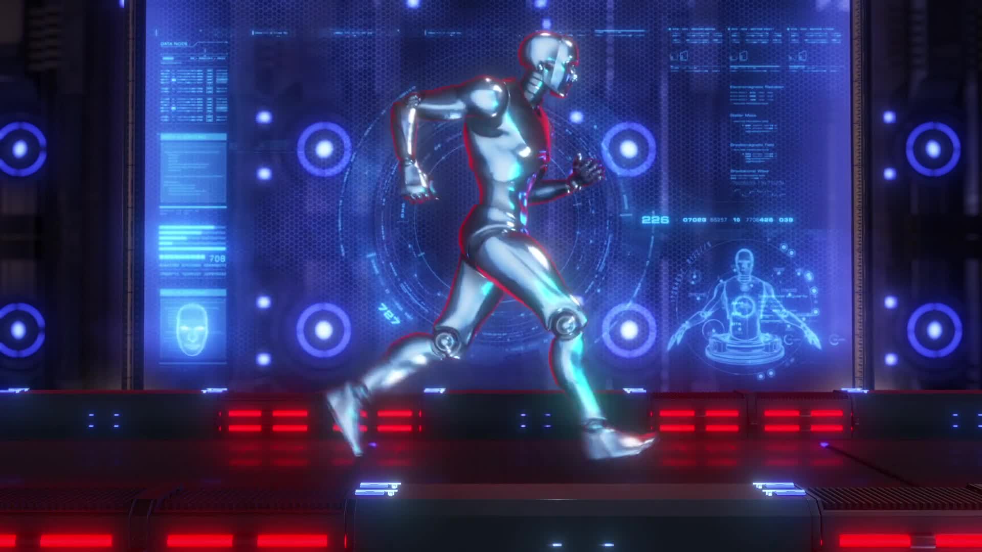 Robotic Cyborg On Treadmill