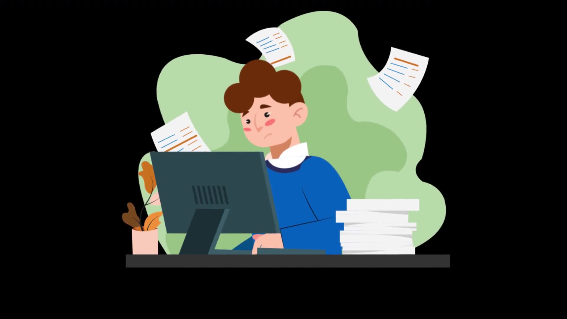 Sad Man Working On A Computer On Alpha