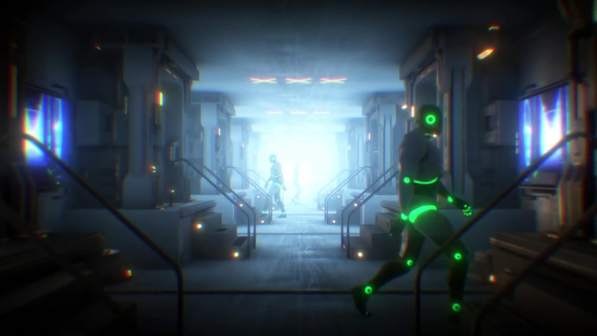 Sci-Fi Corridor With Walking Robots