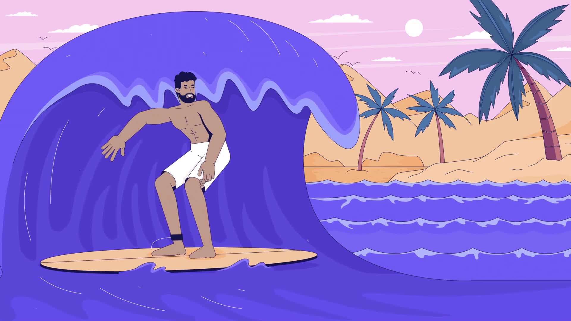 Surfer Riding Ocean Wave Beach