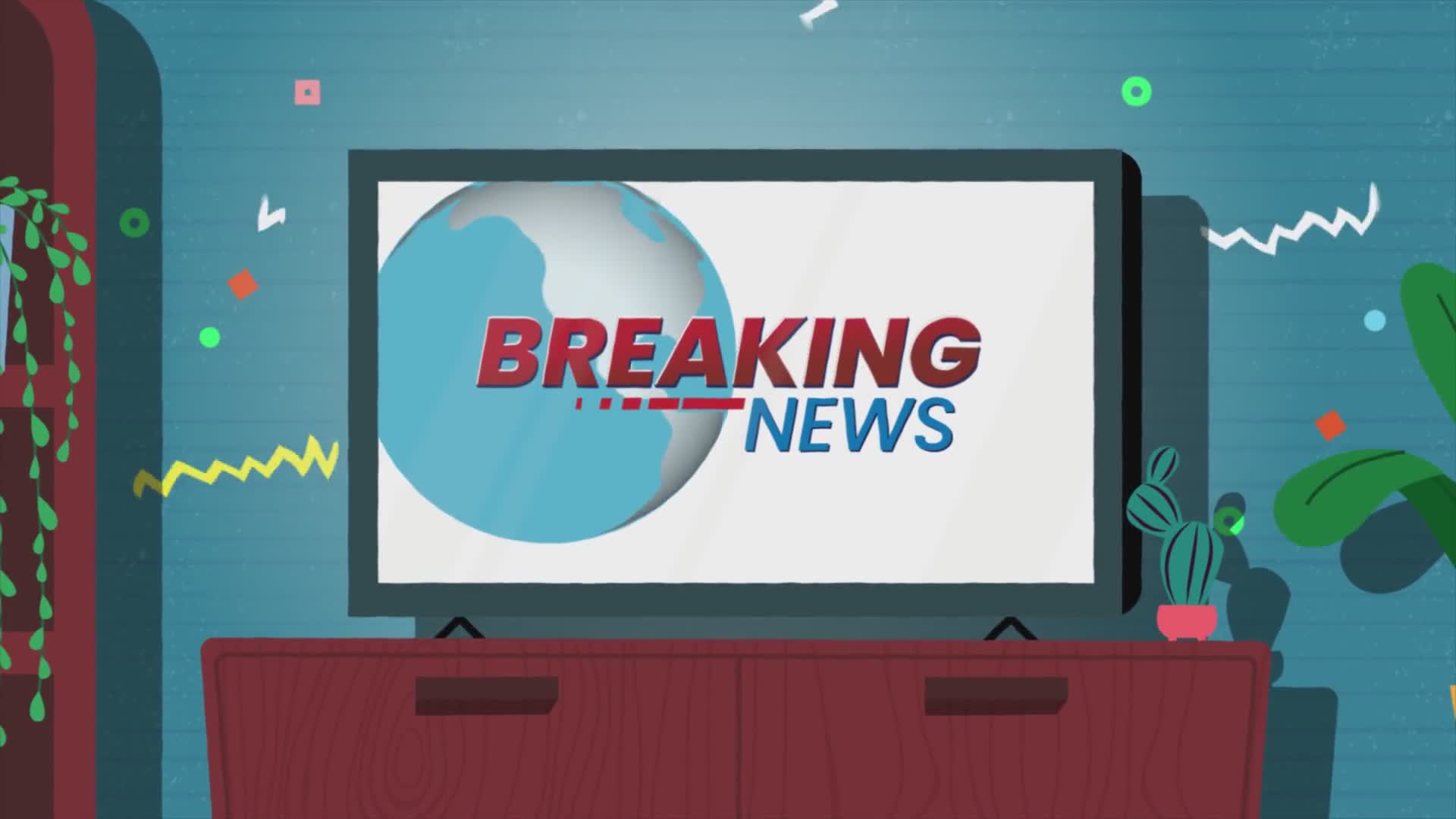 TV Turning On Showing Breaking News