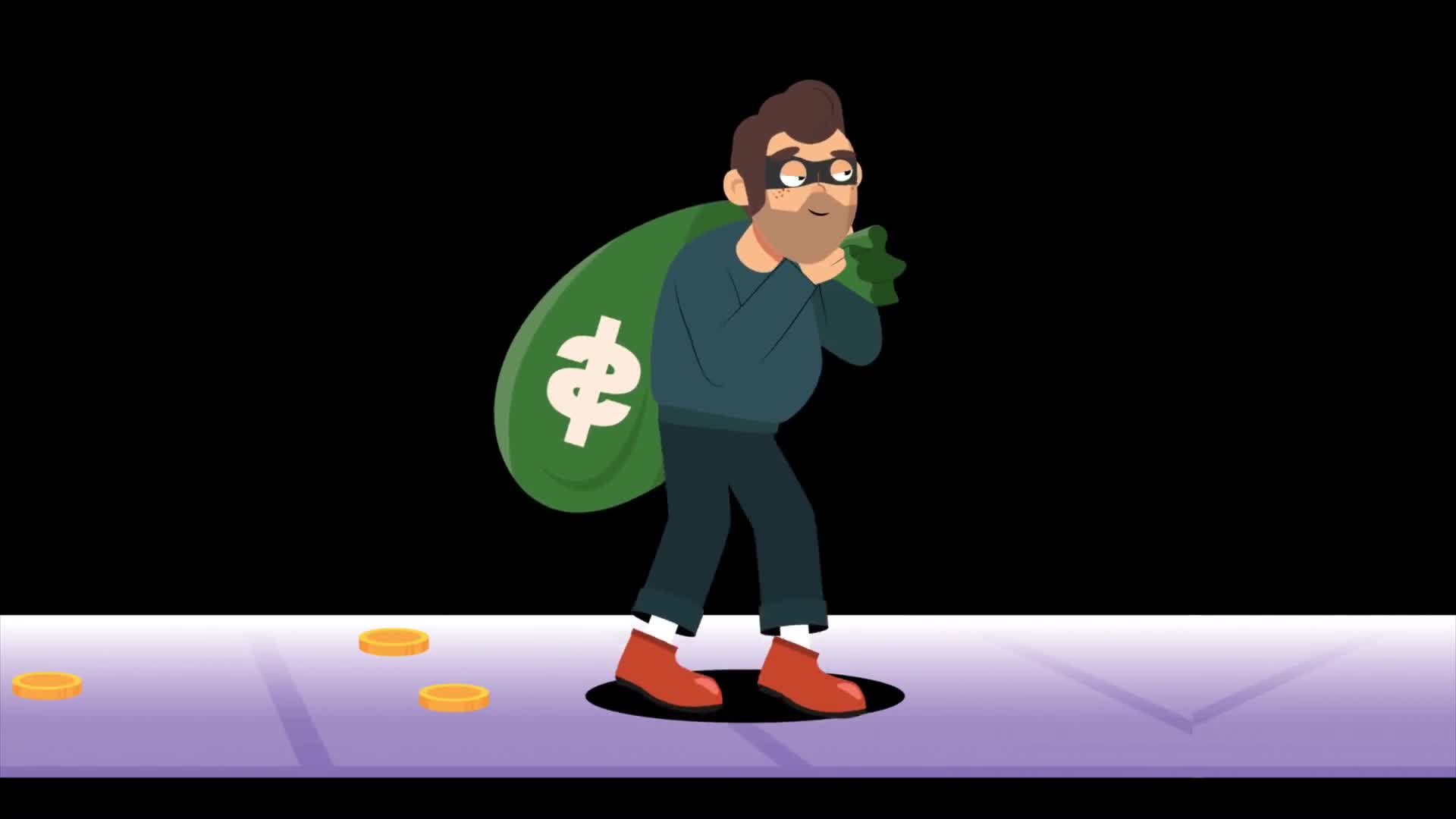 Thief Stealing from Bank Carrying Money Bag On Alpha