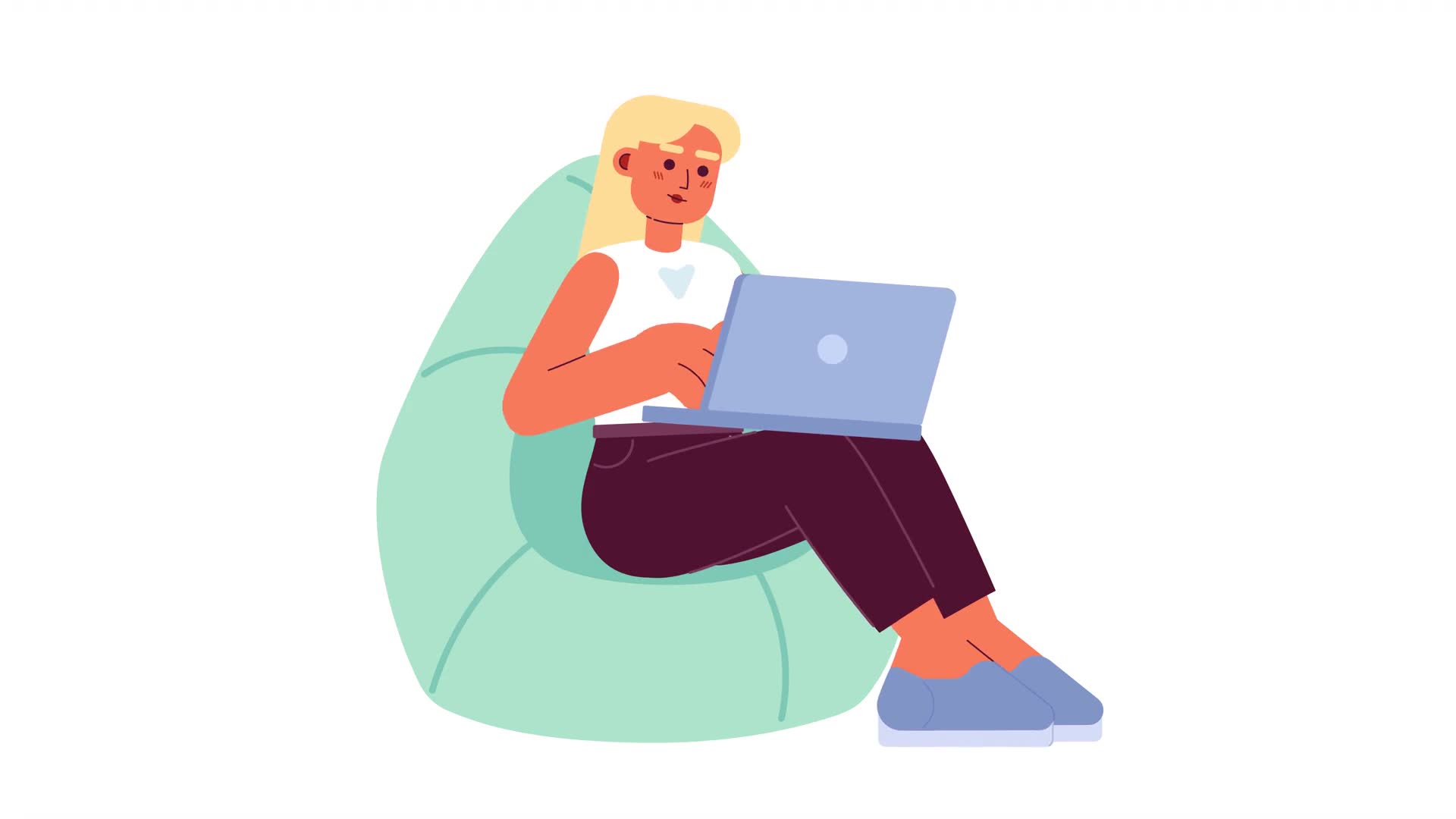 Typing freelancer woman in beanbag