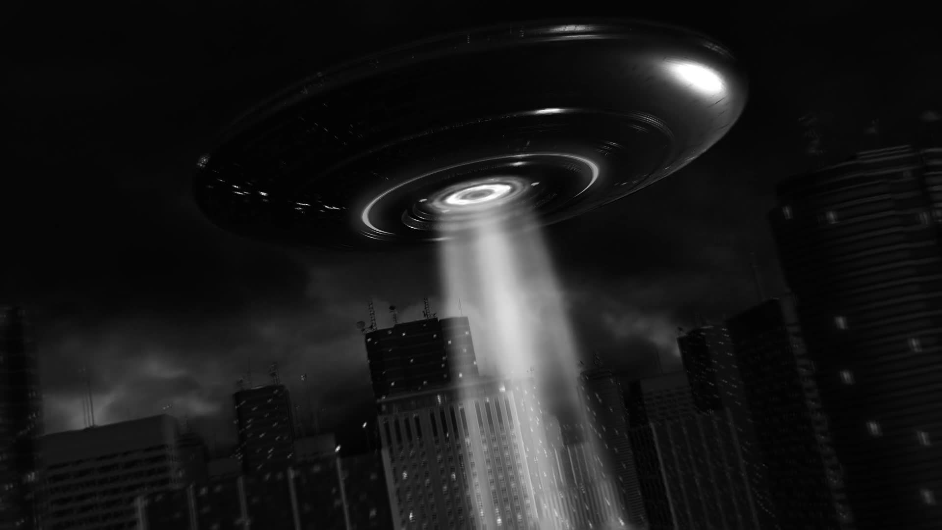 UFO Mothership Over Night Time City