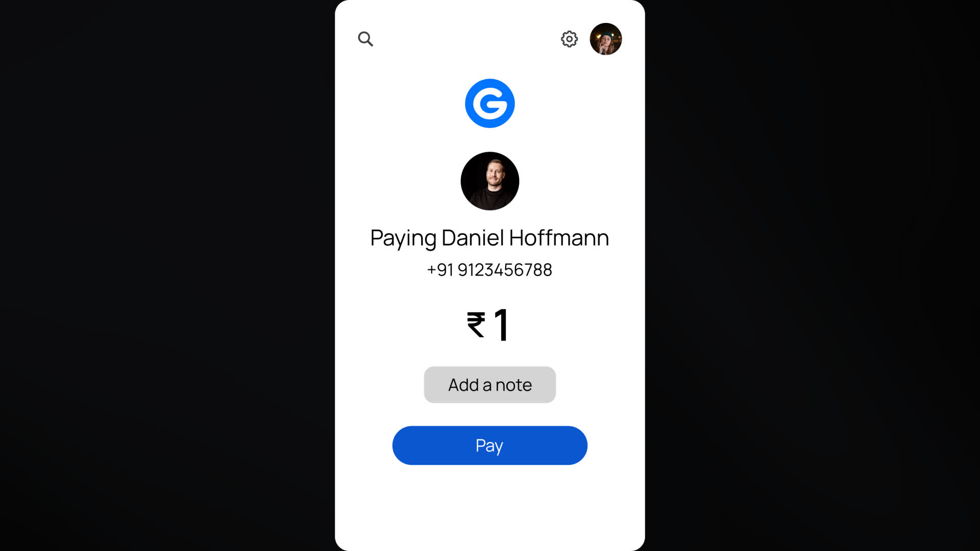 UPI Money Transfer Interface With Payment Details